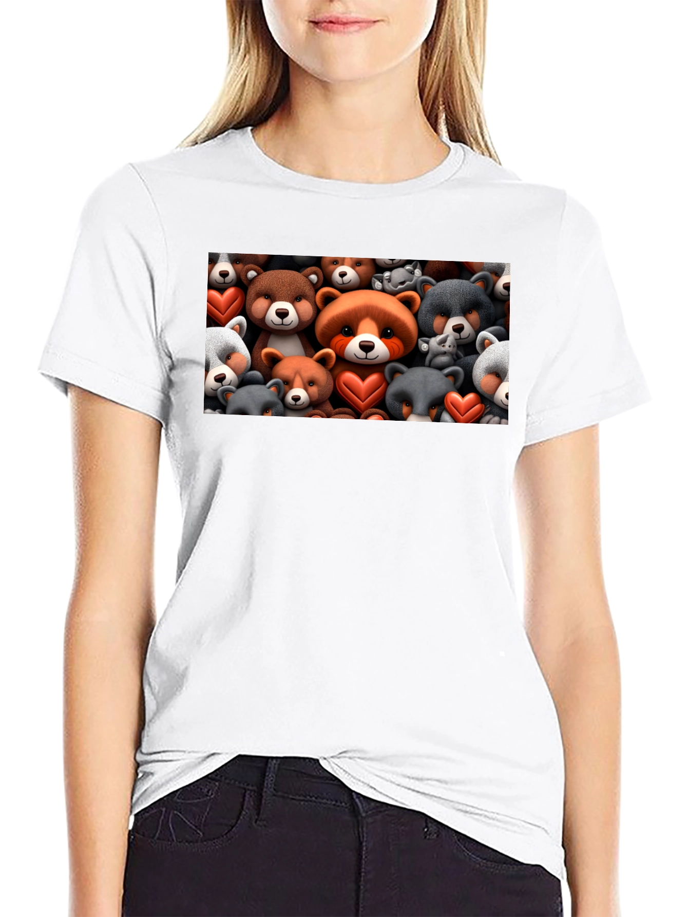 Black Bear Heart T-Shirt - Cute Cartoon Animal Tee view 9
