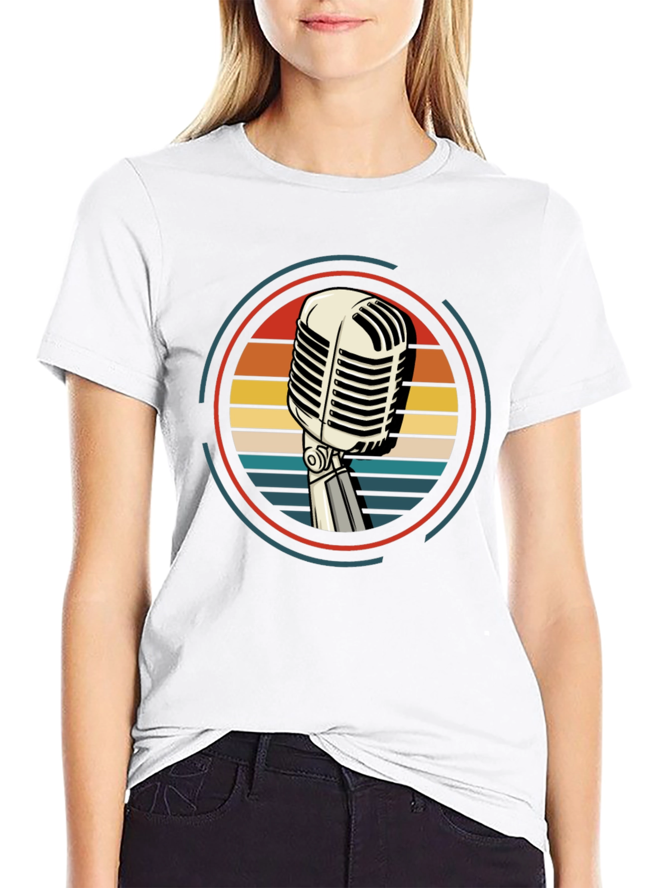 Black Retro Microphone Graphic Tee - Vintage Style view 9