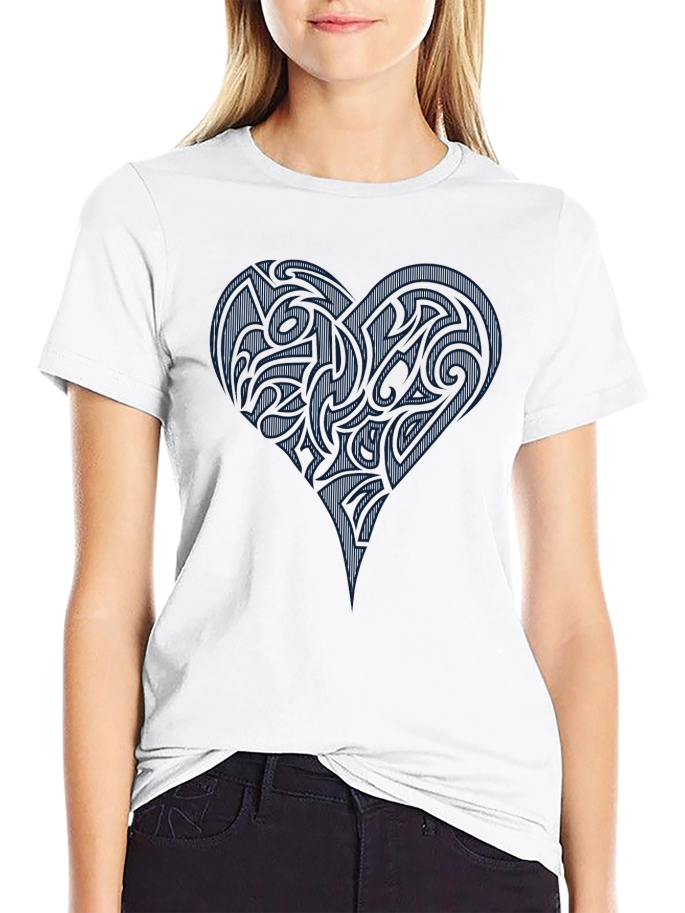 Black Tribal Heart Graphic Black T-Shirt view 9