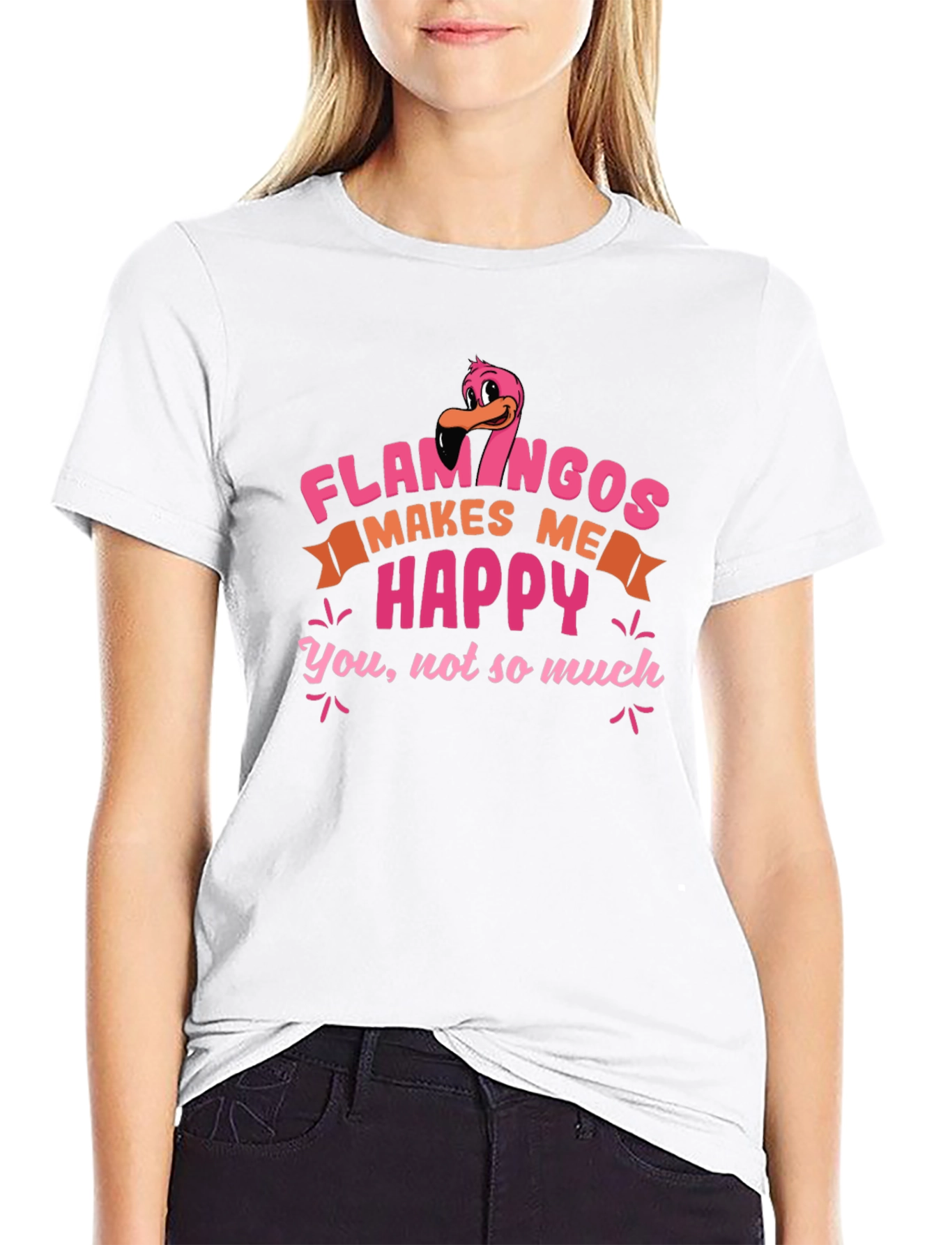 Black Funny Flamingo T-Shirt - Makes Me Happy view 9