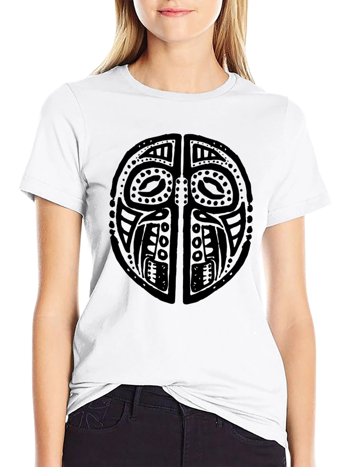 Black Tribal Mask Graphic Black T-Shirt view 9