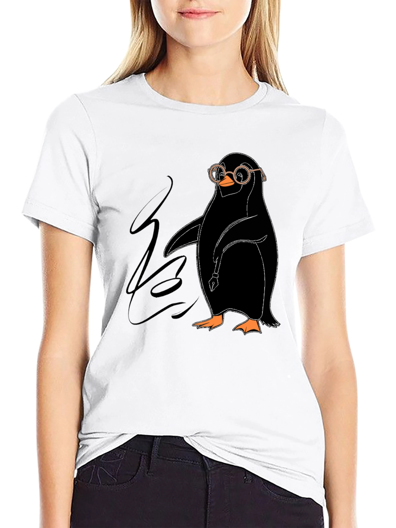 Black Penguin with Glasses Graphic Tee - Quirky Black T-Shirt view 9