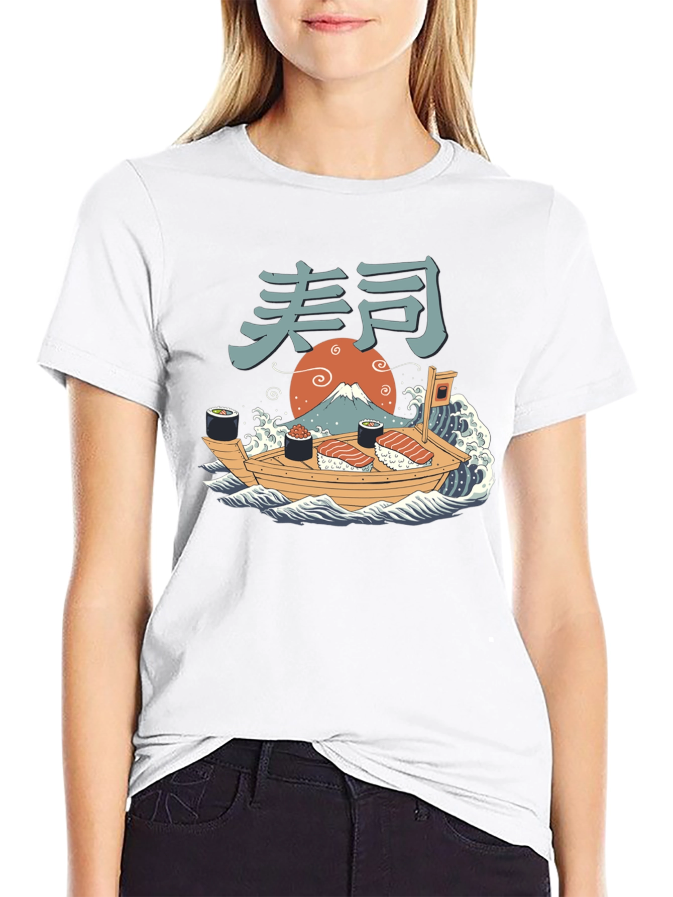 Black Sushi Boat T-Shirt - Japanese Art Tee view 9