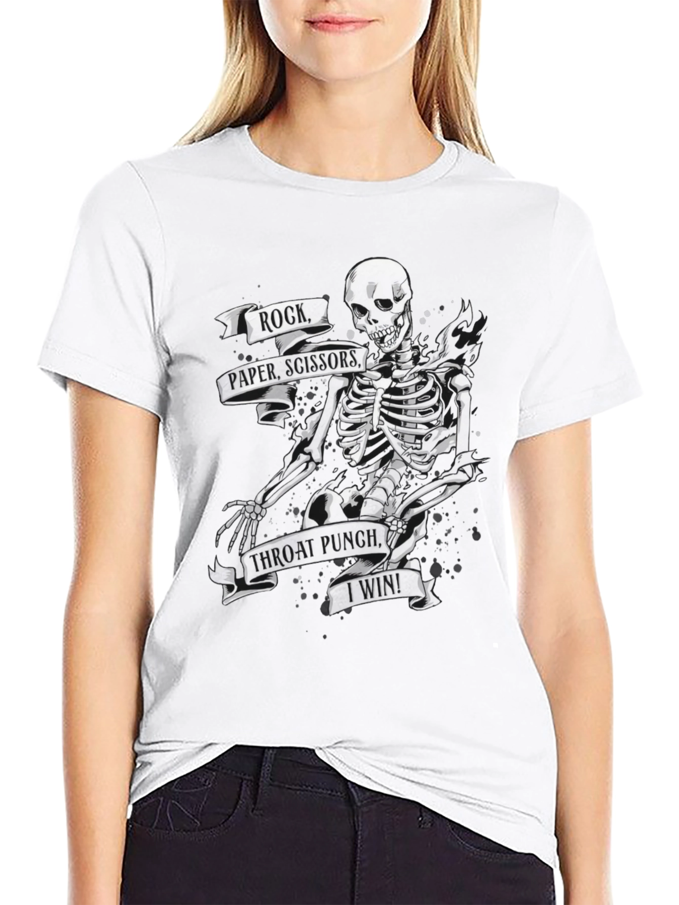 Black Humorous Skeleton T-Shirt: Rock, Paper, Scissors view 9