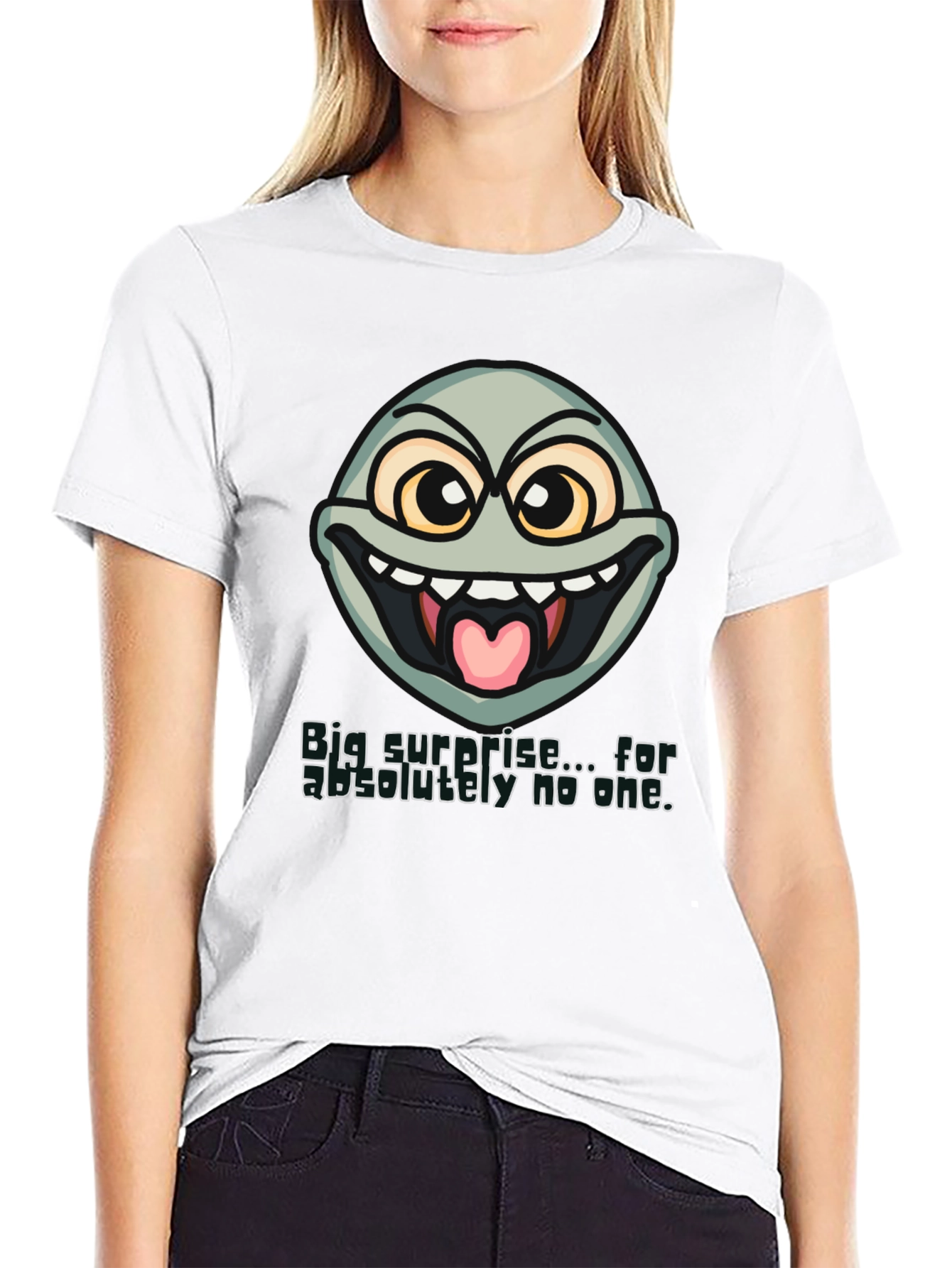 Black Funny Face T-Shirt - "Big Surprise..." Sarcastic Humor Tee view 9