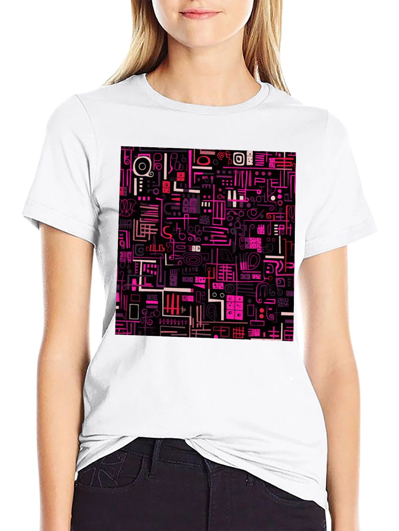 Black Abstract Pattern Print Black T-Shirt view 9