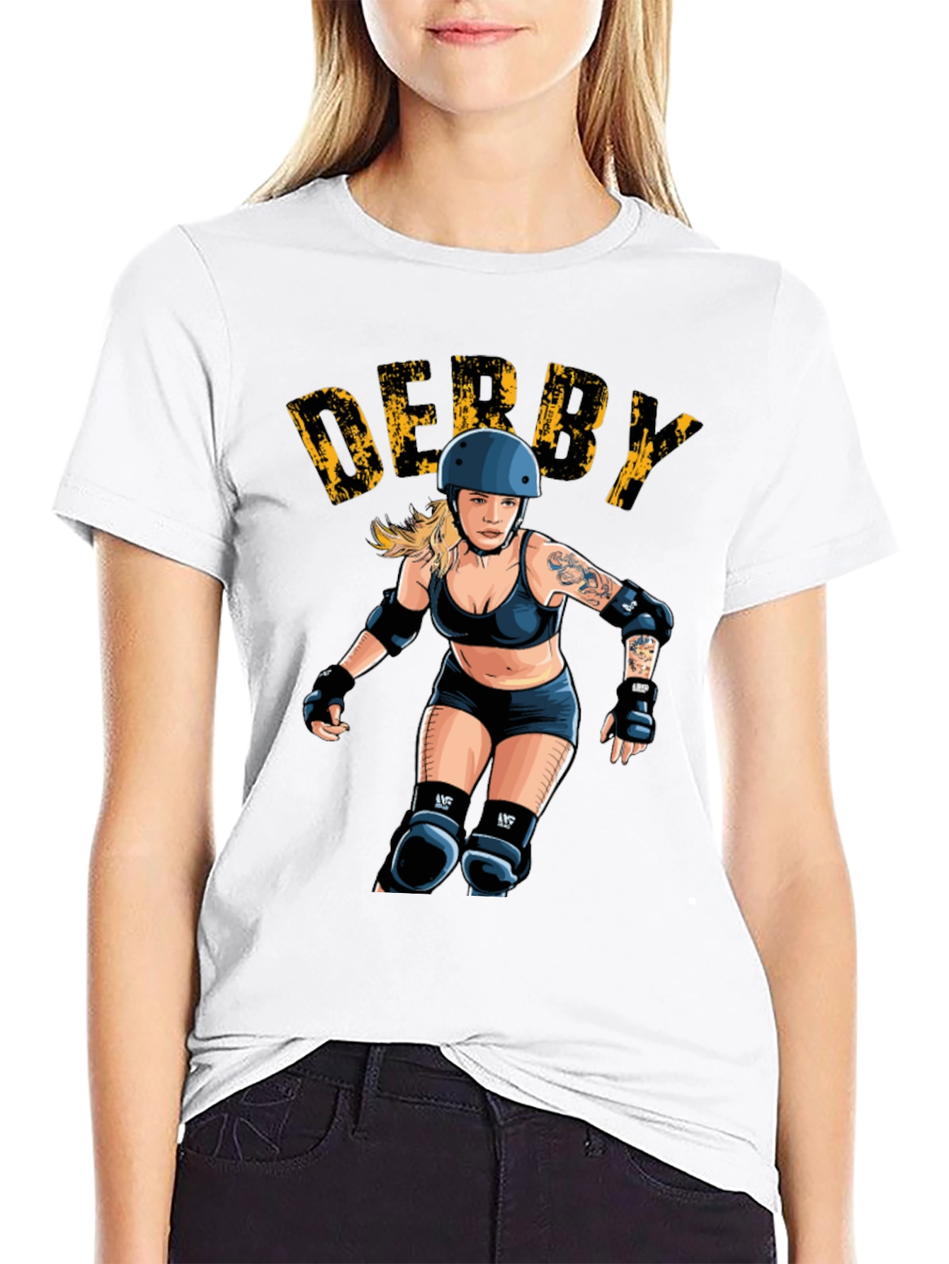 Black Derby Girl Graphic T-Shirt - Roller Derby Tee view 9