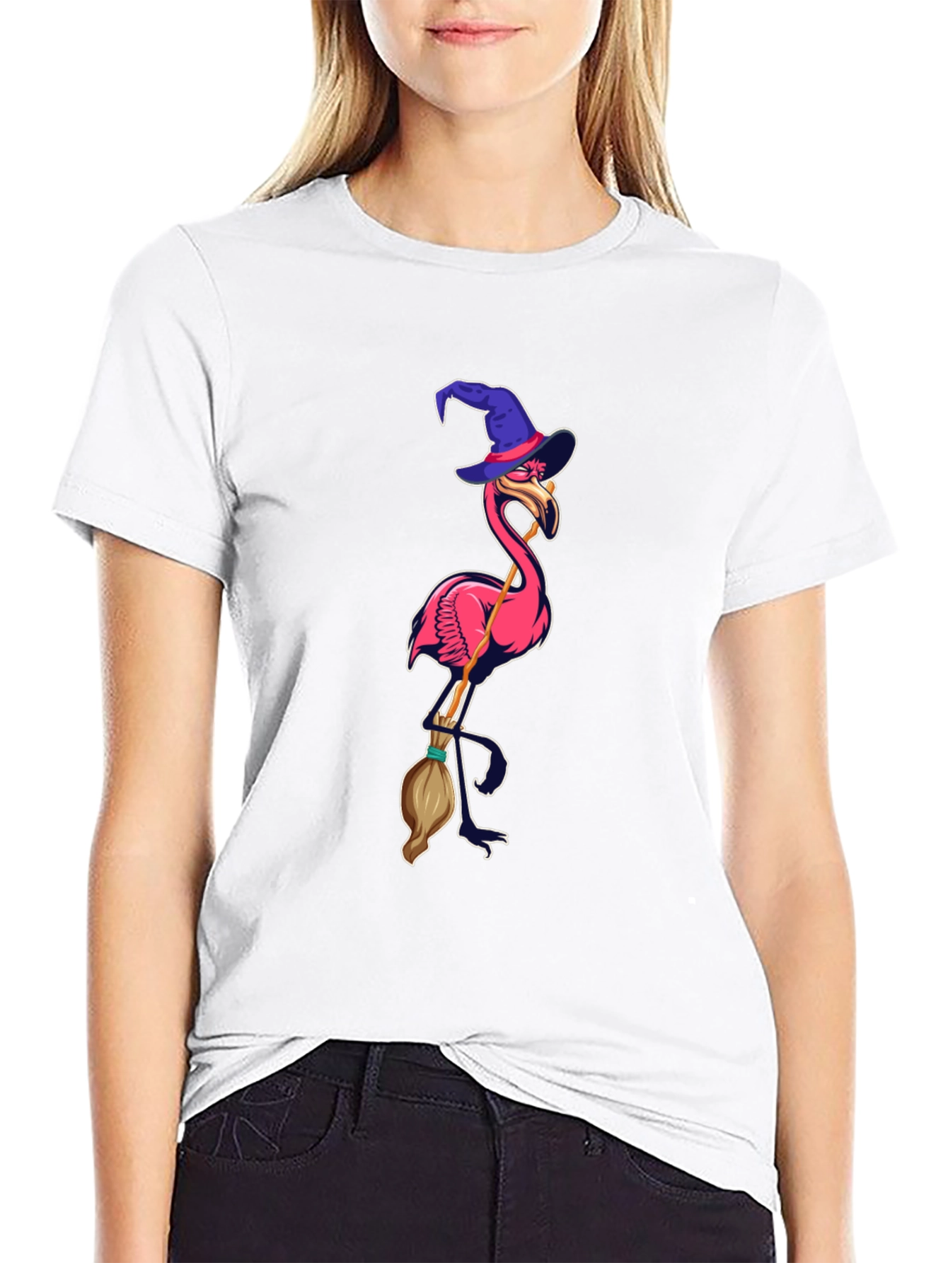 Black Witch Flamingo Graphic Tee - Black Cotton T-Shirt view 9