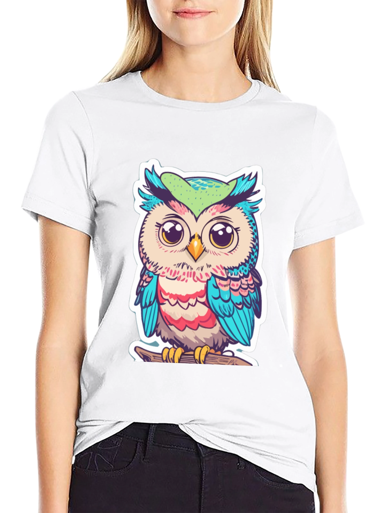 Black Cute Owl Graphic T-Shirt - Black Cotton Tee view 9