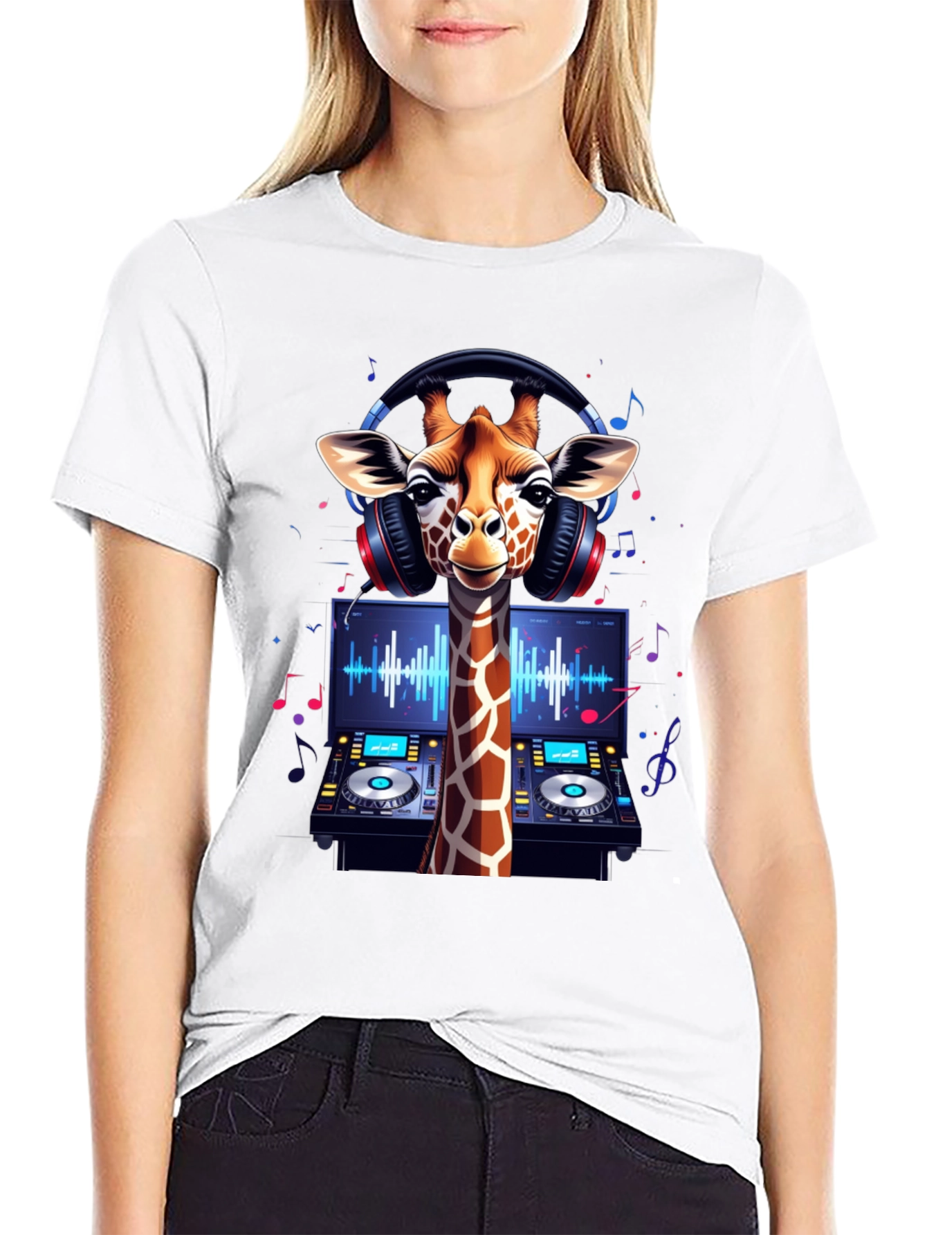 Black DJ Giraffe Graphic Tee - Music Lover's T-Shirt view 9