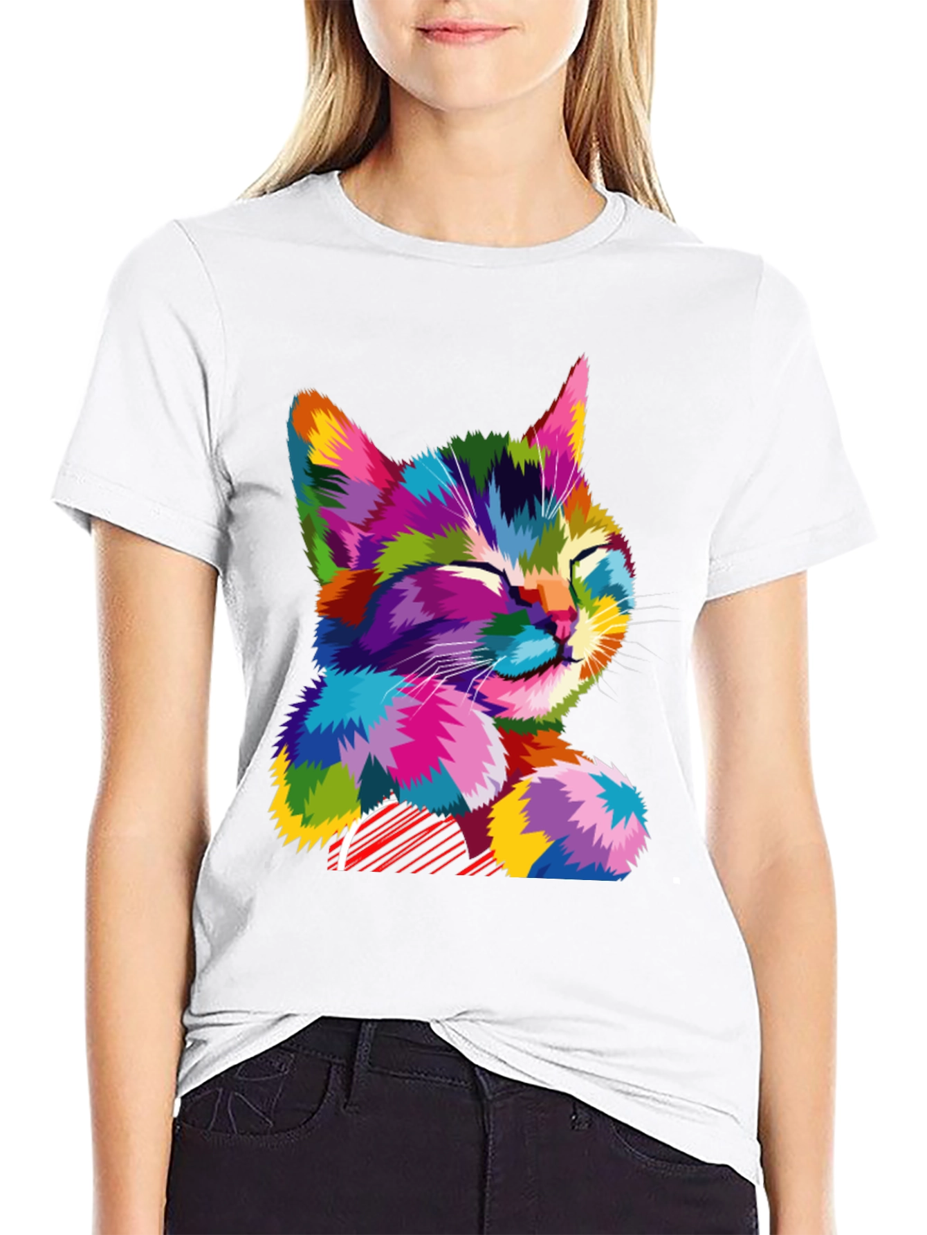 Black Colorful Cat Graphic T-Shirt - Stylish Men's Tee view 9