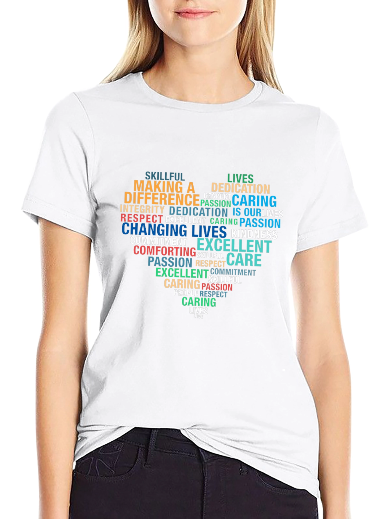 Black Heart Word Art Graphic T-Shirt - Caring Dedication Love view 9