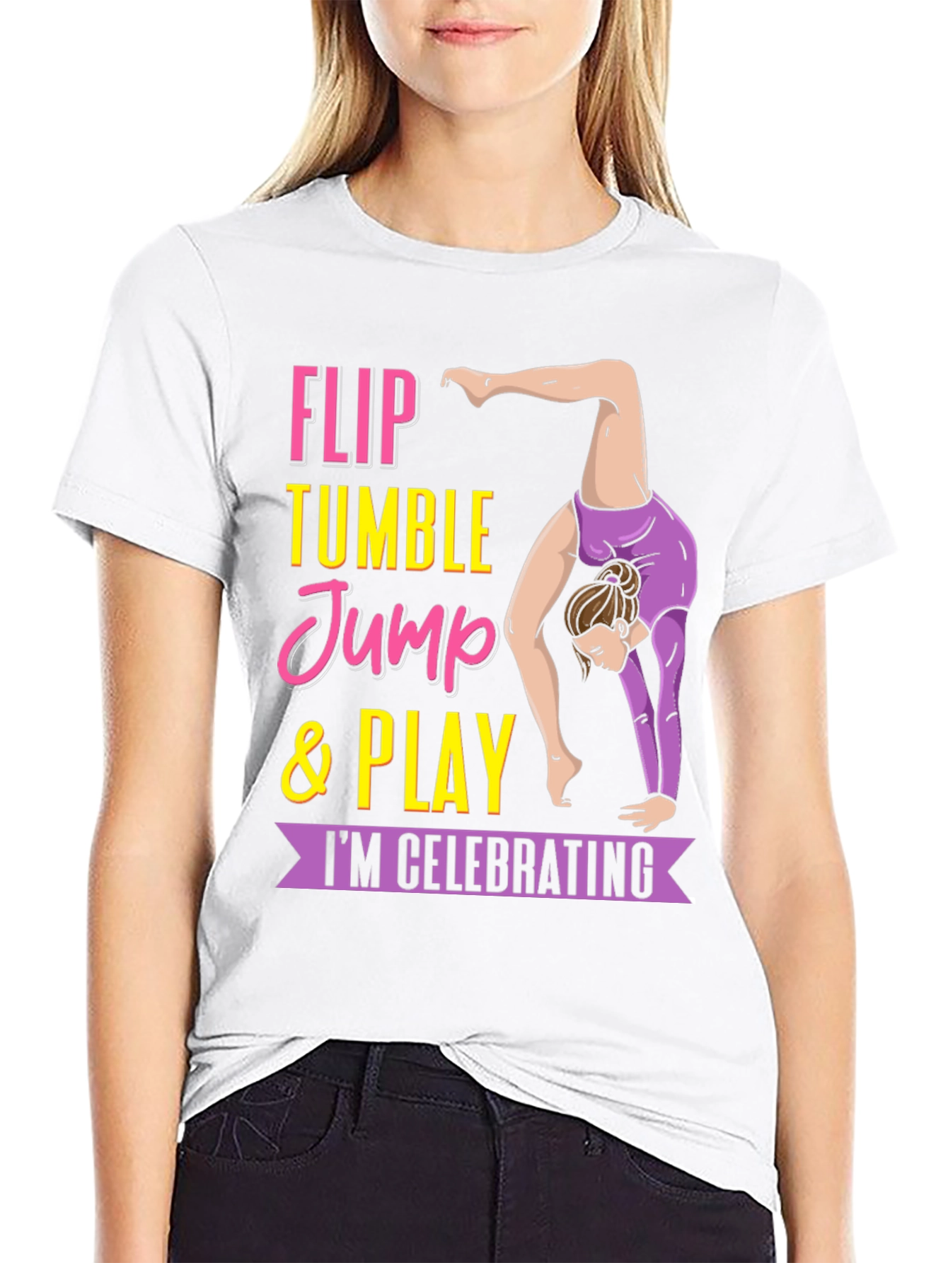 Black Gymnastics T-Shirt - Flip, Tumble, Jump & Play Tee view 9