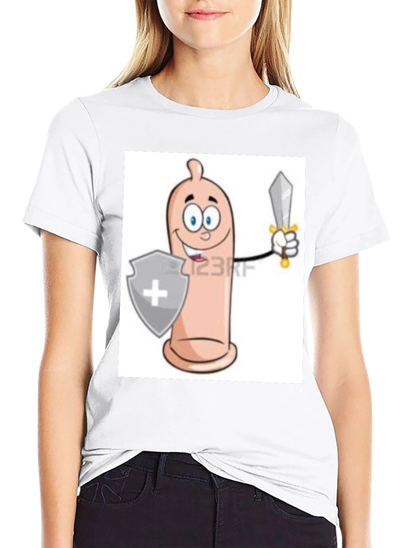 Black Funny Condom Cartoon Graphic Tee view 9