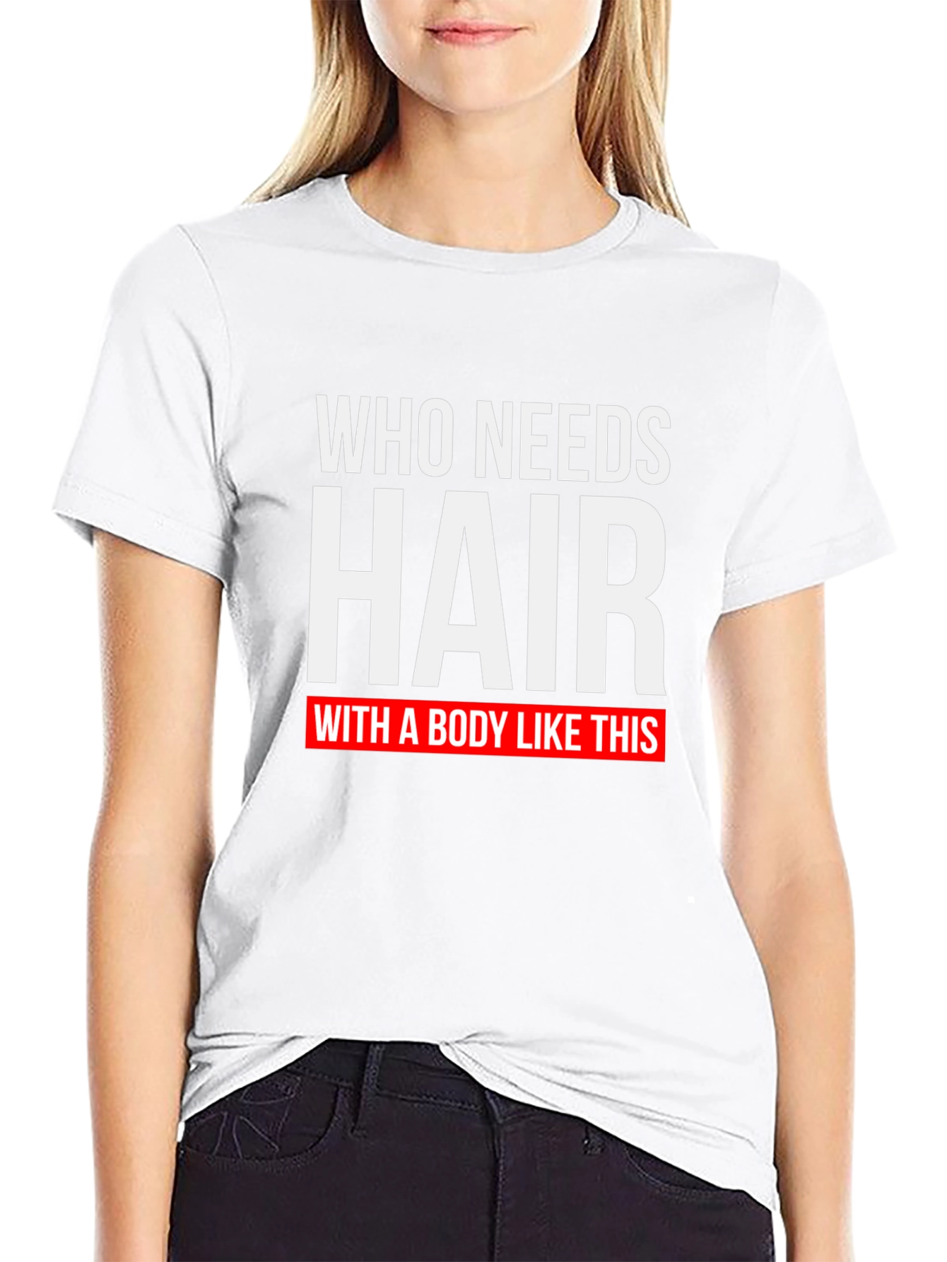 Black Who Needs Hair T-Shirt - Funny Baldness Gift view 9
