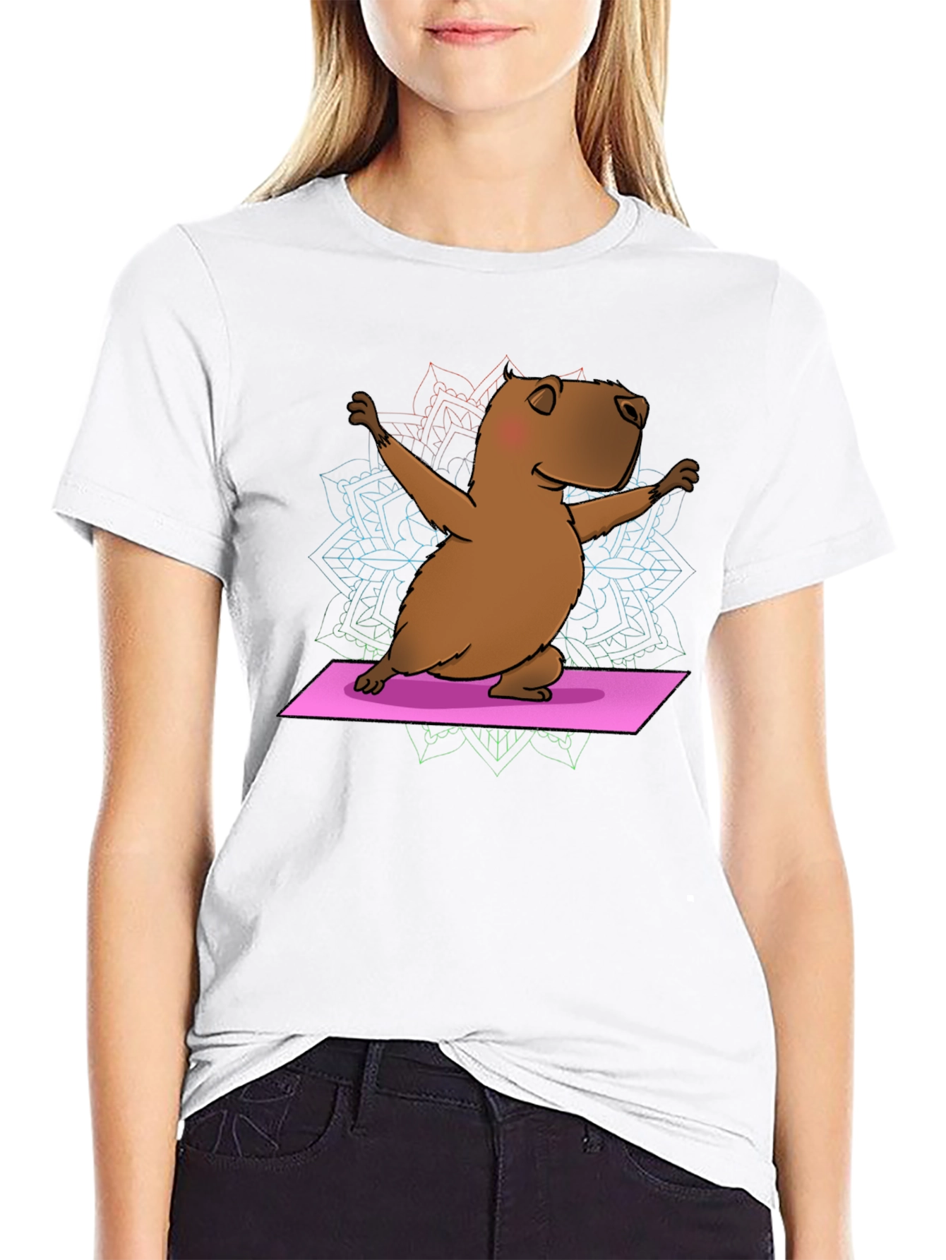 Black Yoga Capybara T-Shirt - Funny Meditation Tee view 9