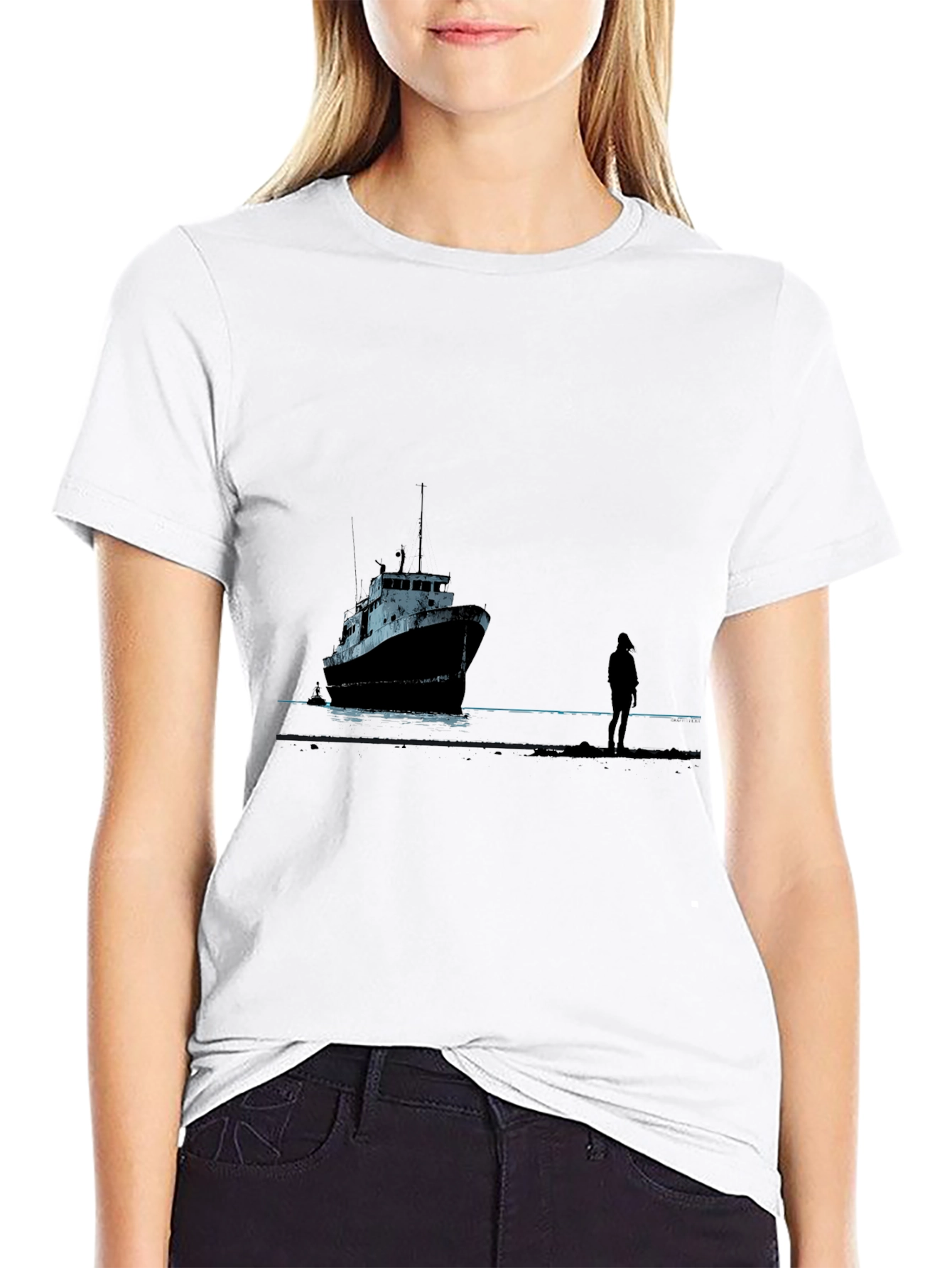 Black Ship Silhouette Graphic Black Tee view 9