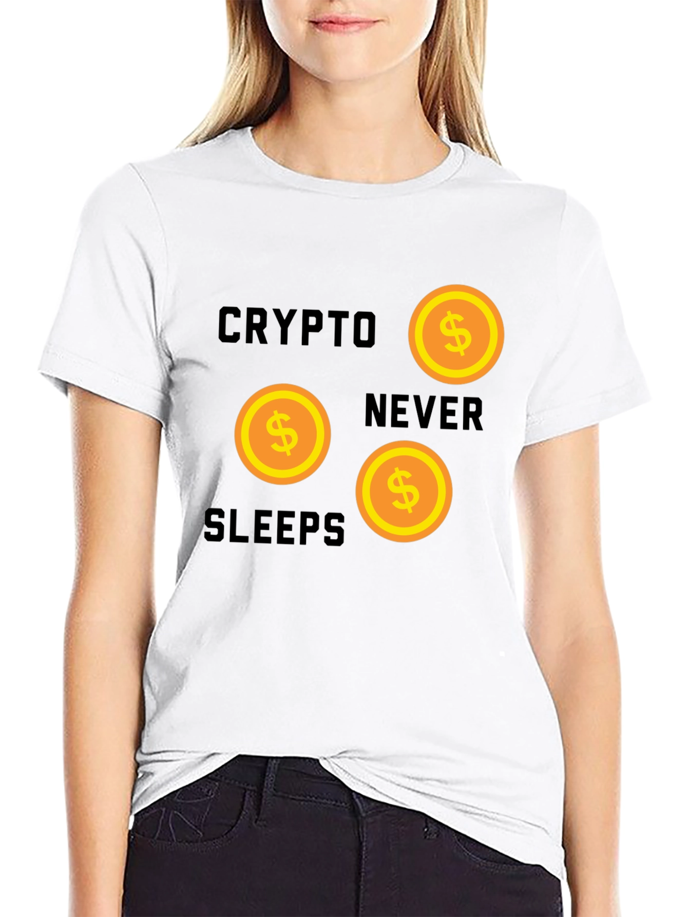 Black Crypto Never Sleeps Graphic Tee view 9