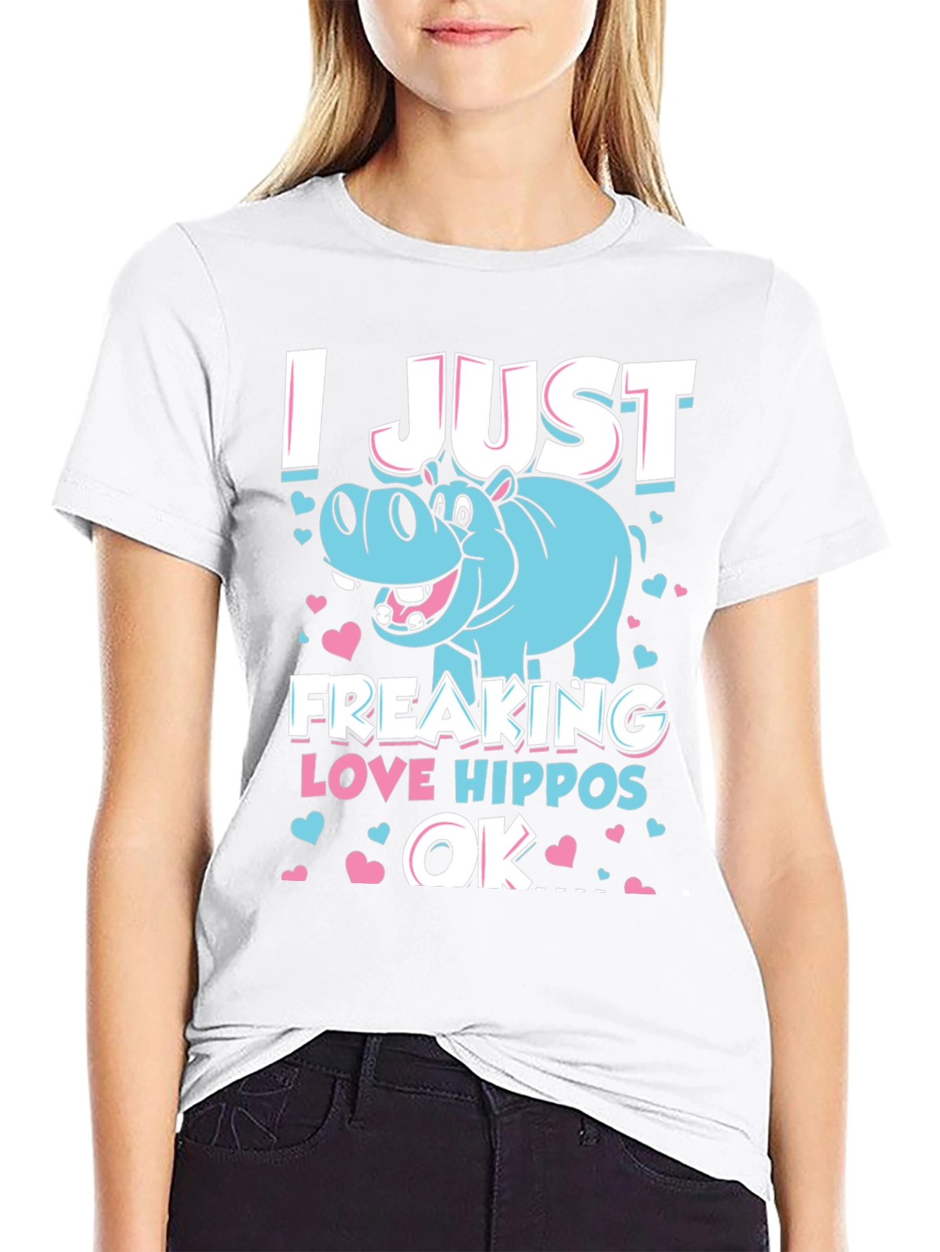 Black I Just Freaking Love Hippos OK T-Shirt view 9