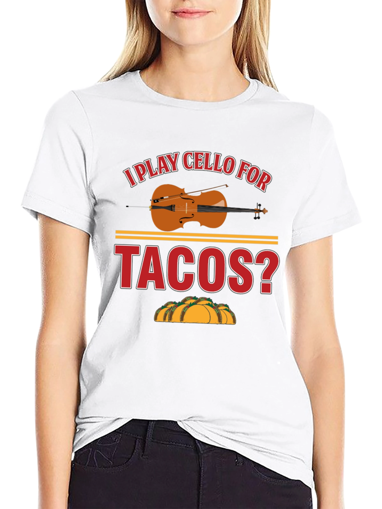 Black I Play Cello For Tacos? Graphic T-Shirt view 9
