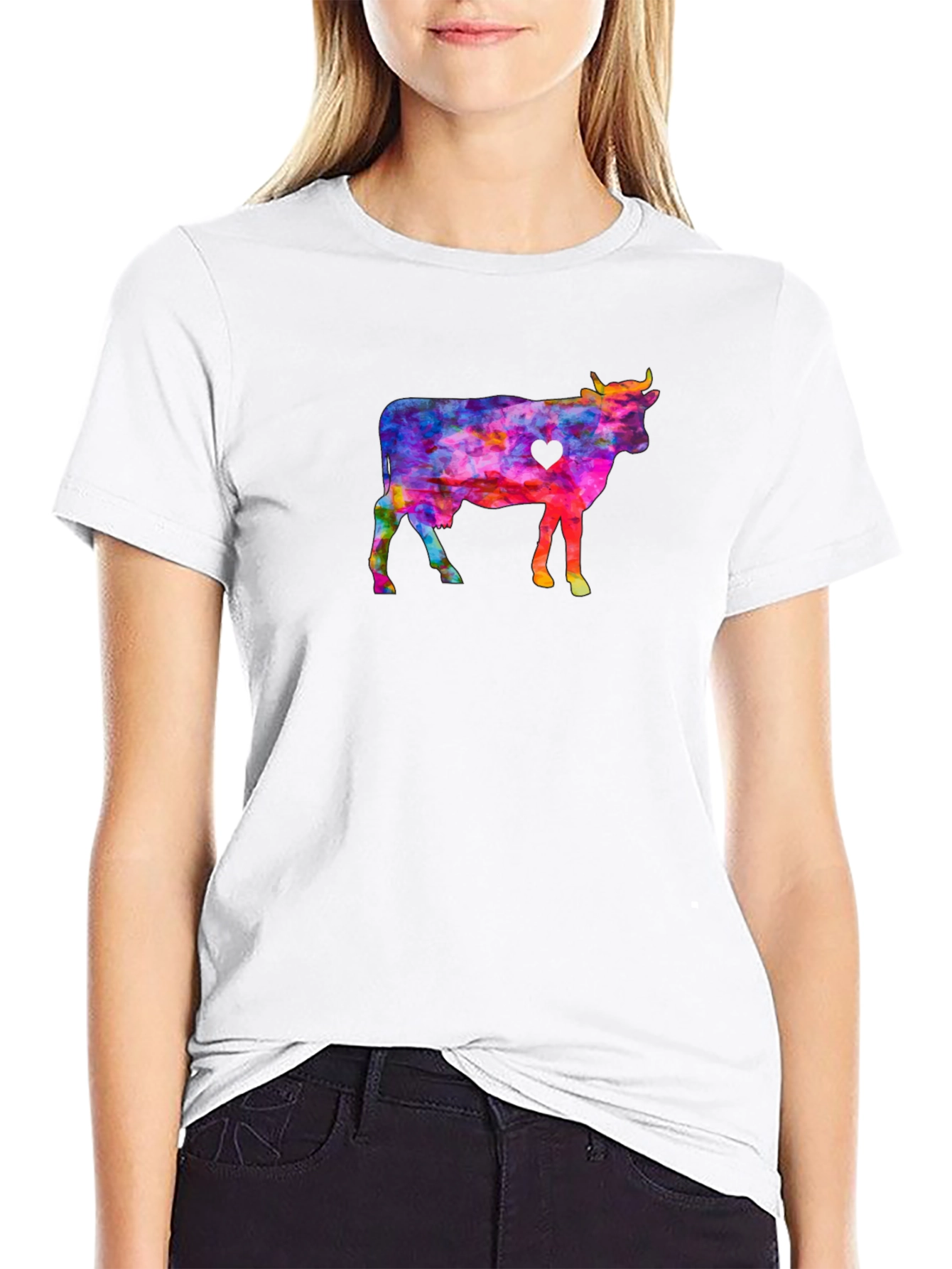 Black Colorful Cow Graphic Tee view 9
