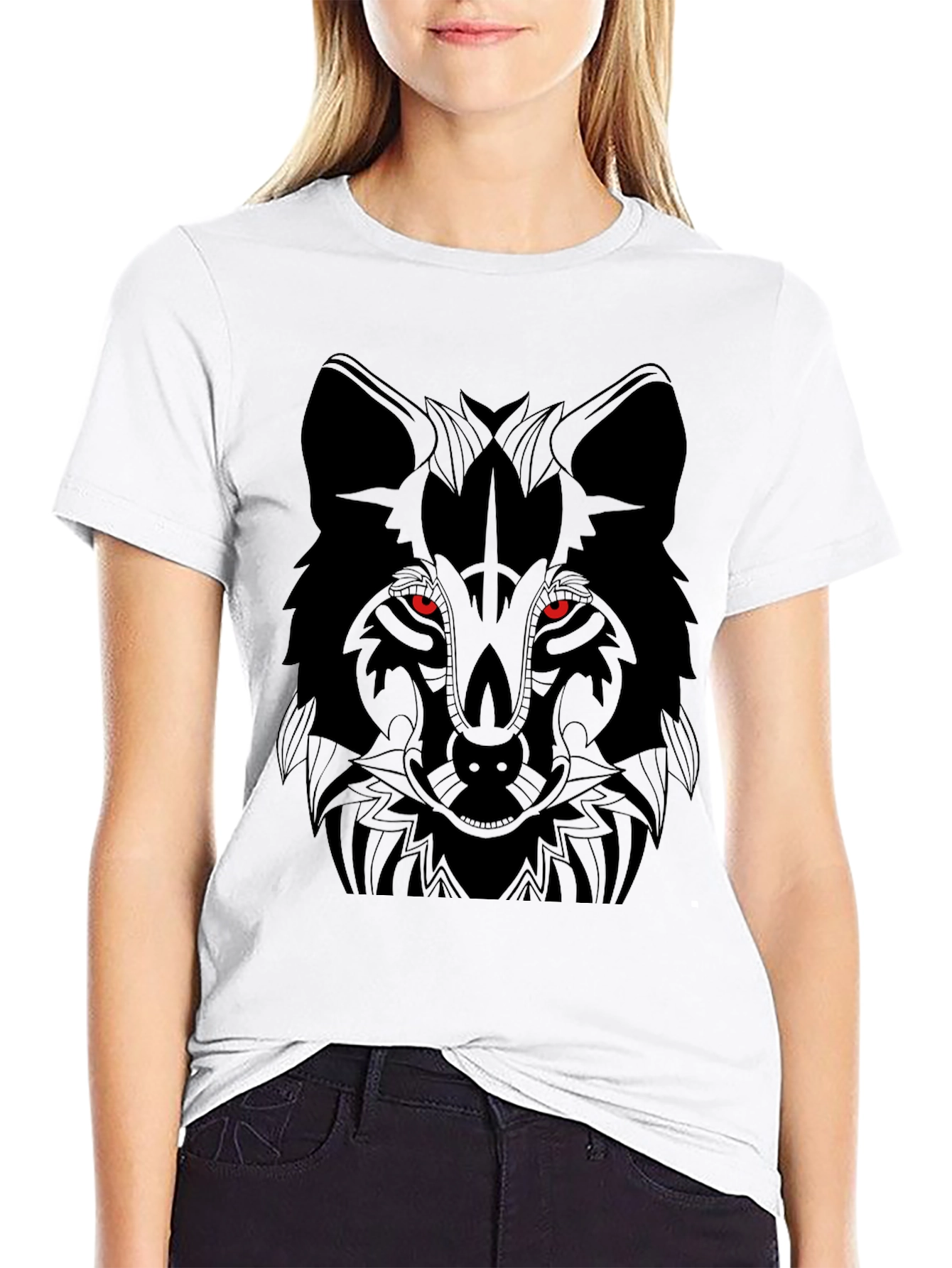 Black Men's Black Wolf Graphic T-Shirt view 9