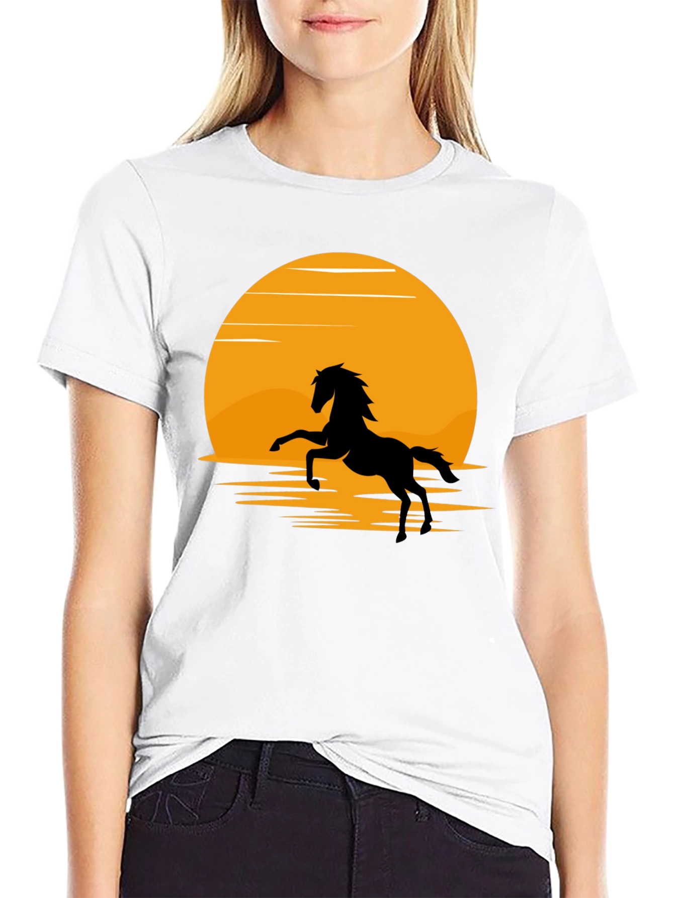 Black Silhouette Horse T-Shirt - Black, Sun Design view 9
