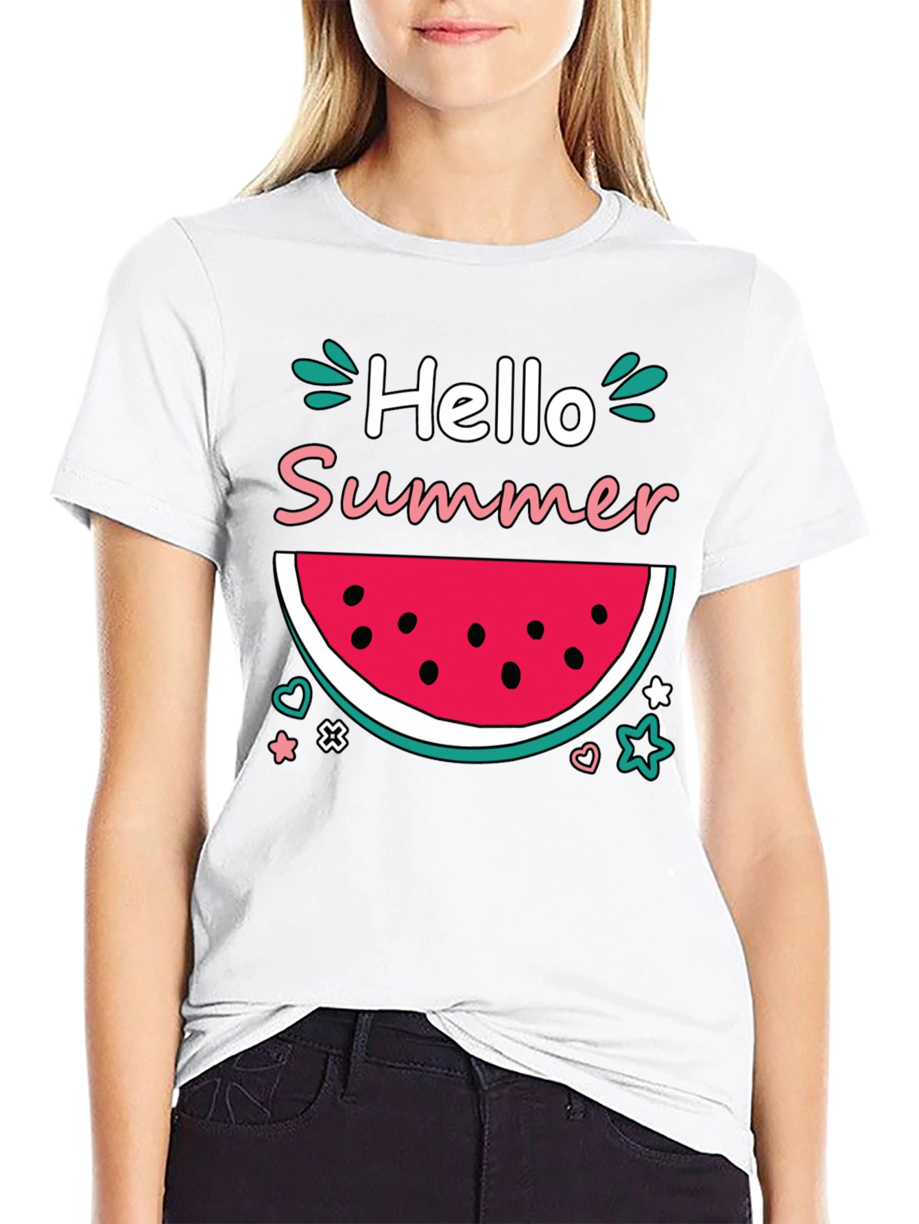 Black Hello Summer Watermelon Graphic T-Shirt view 9