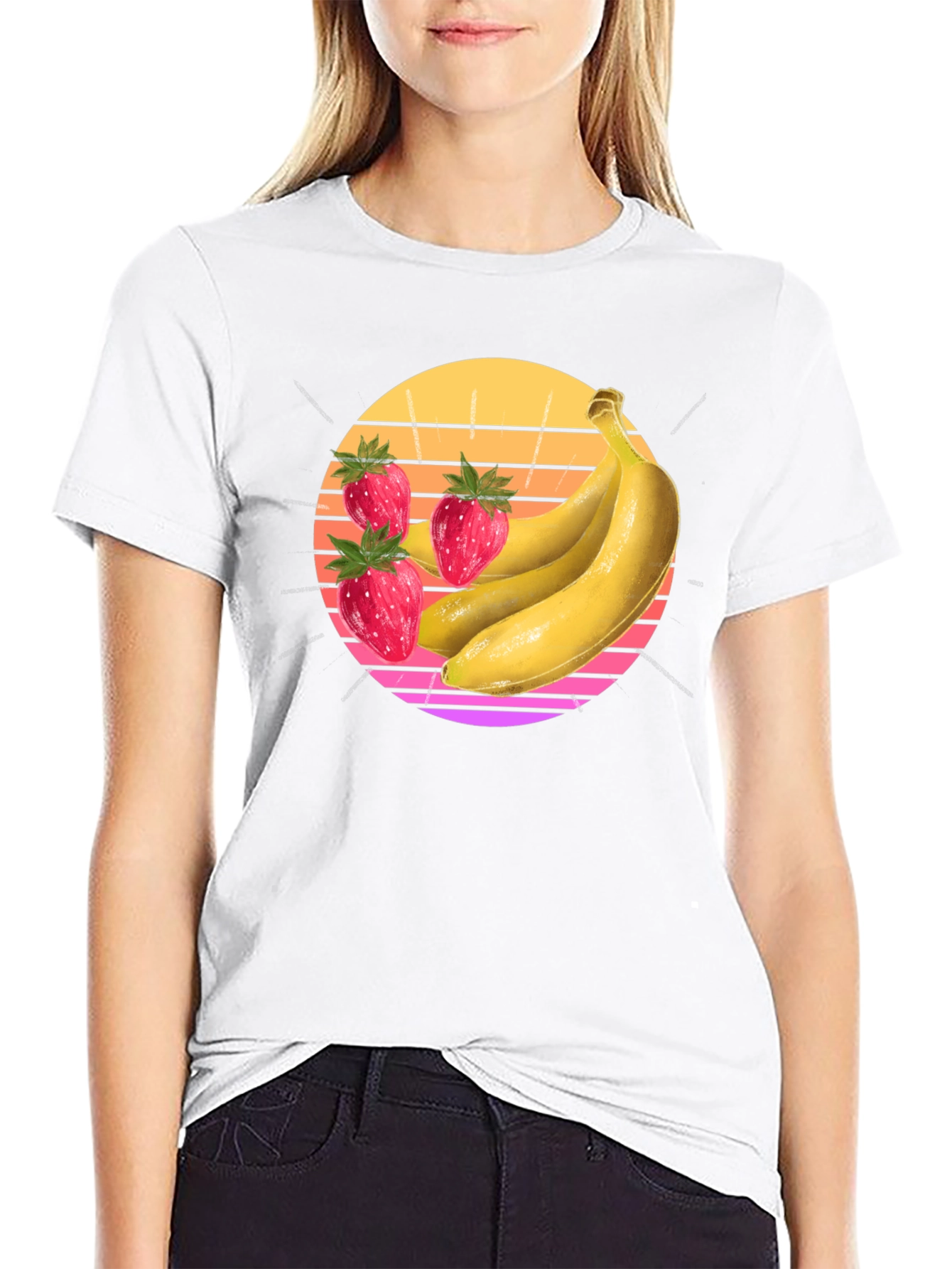 Black Strawberry Banana Sunset Graphic Tee view 9