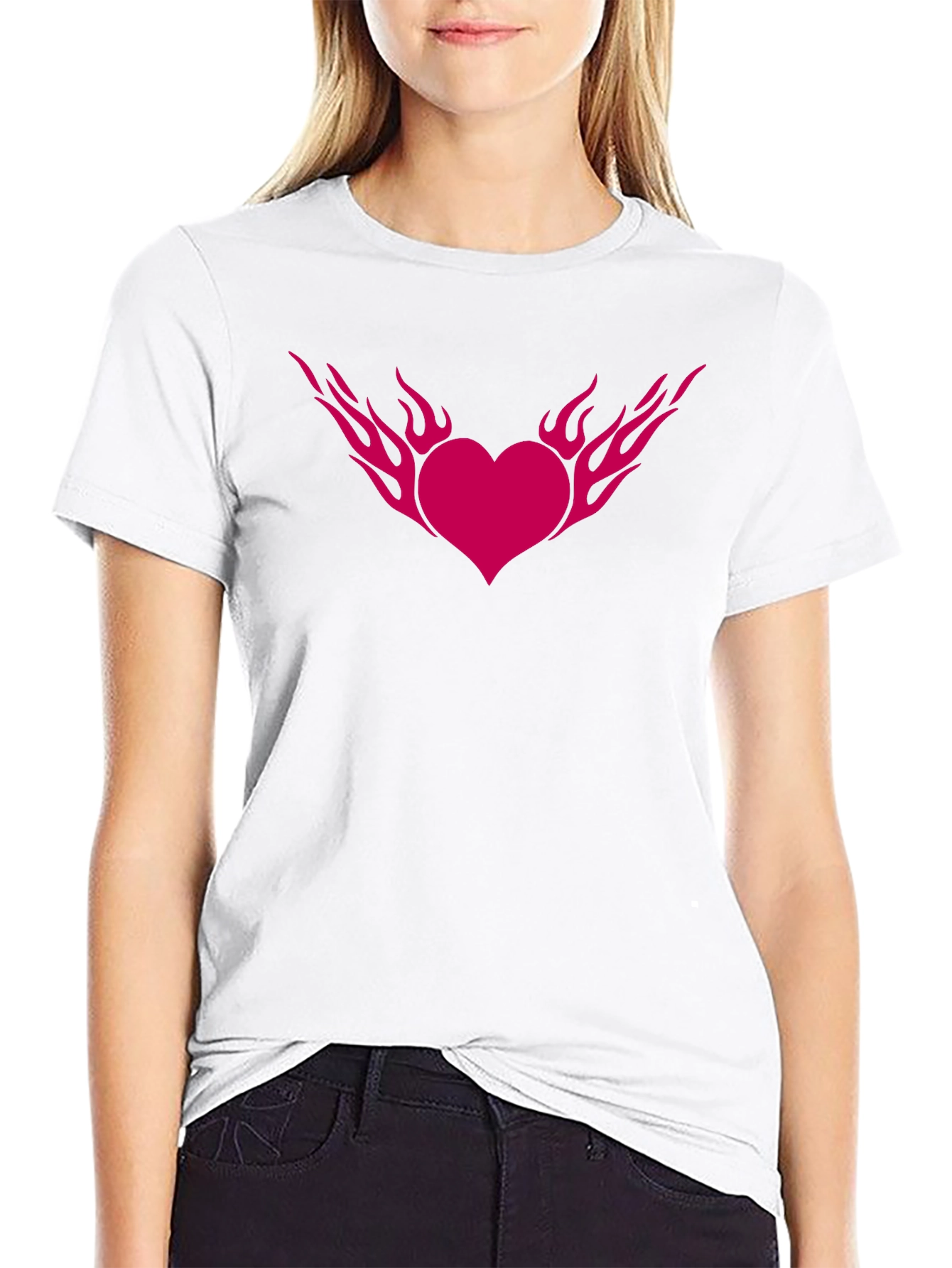 Black Flaming Heart Graphic Tee - Black Cotton Blend T-Shirt view 9