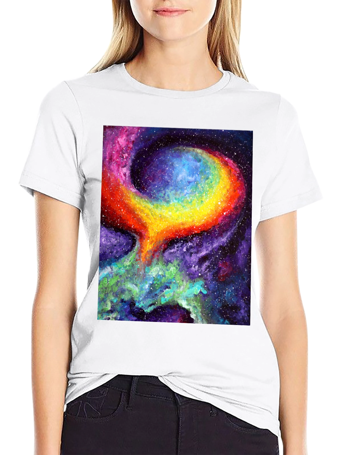 Black Nebula Art Black T-Shirt - Cosmic Galaxy Design view 9