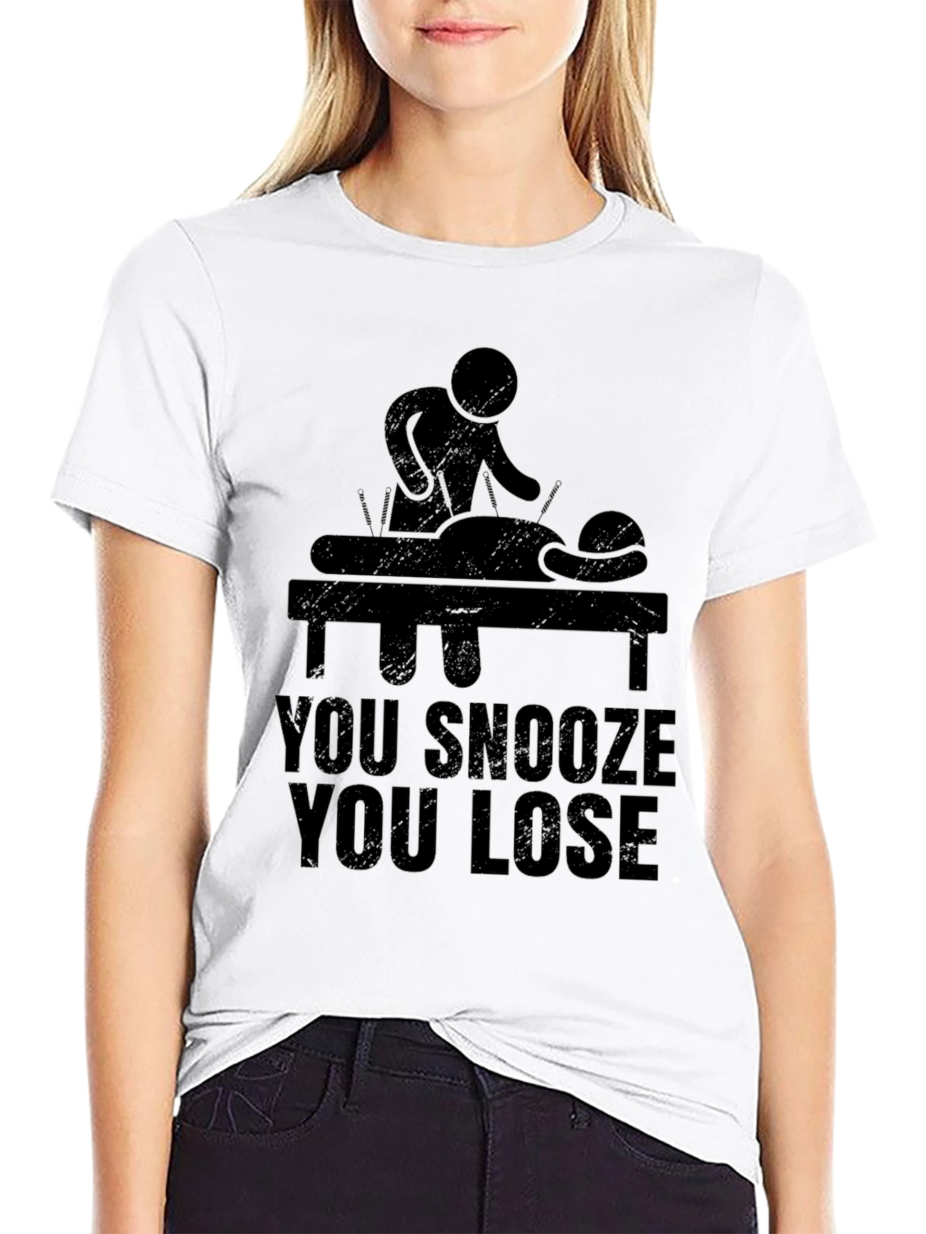 Black Acupuncture T-Shirt - You Snooze You Lose Funny Tee view 9