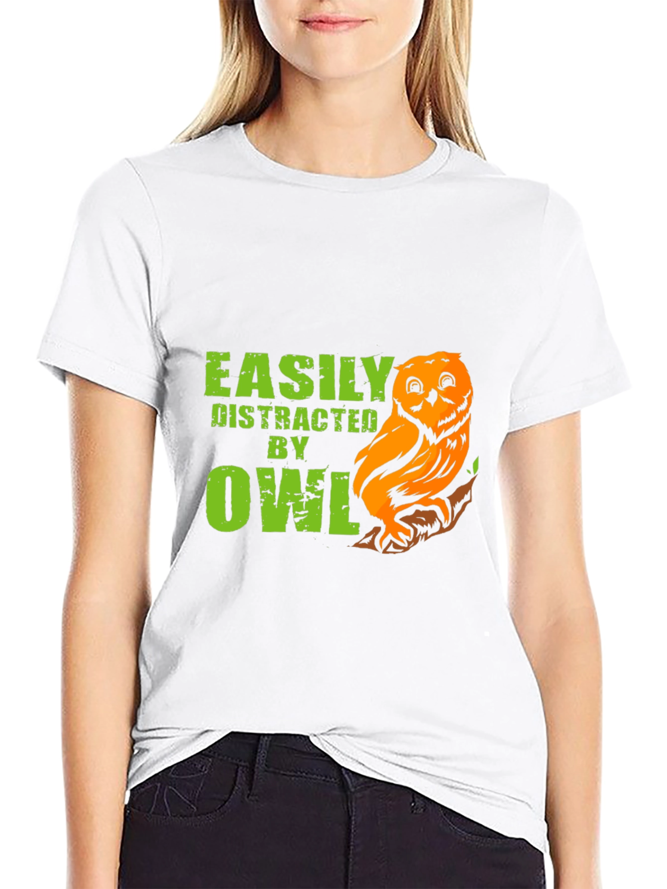 Black Easily Distracted By Owls Funny T-Shirt view 9
