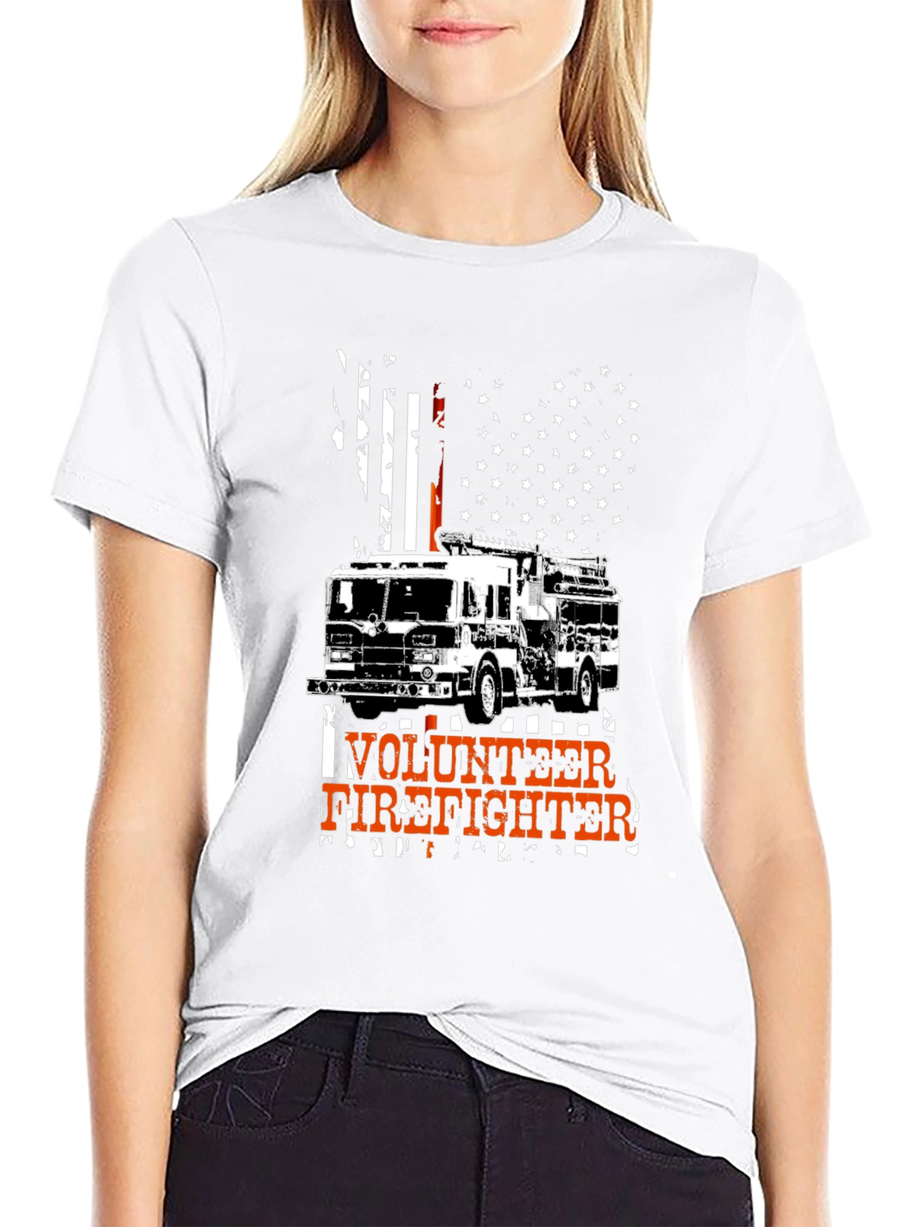 Black Volunteer Firefighter Tee - American Flag Design view 9