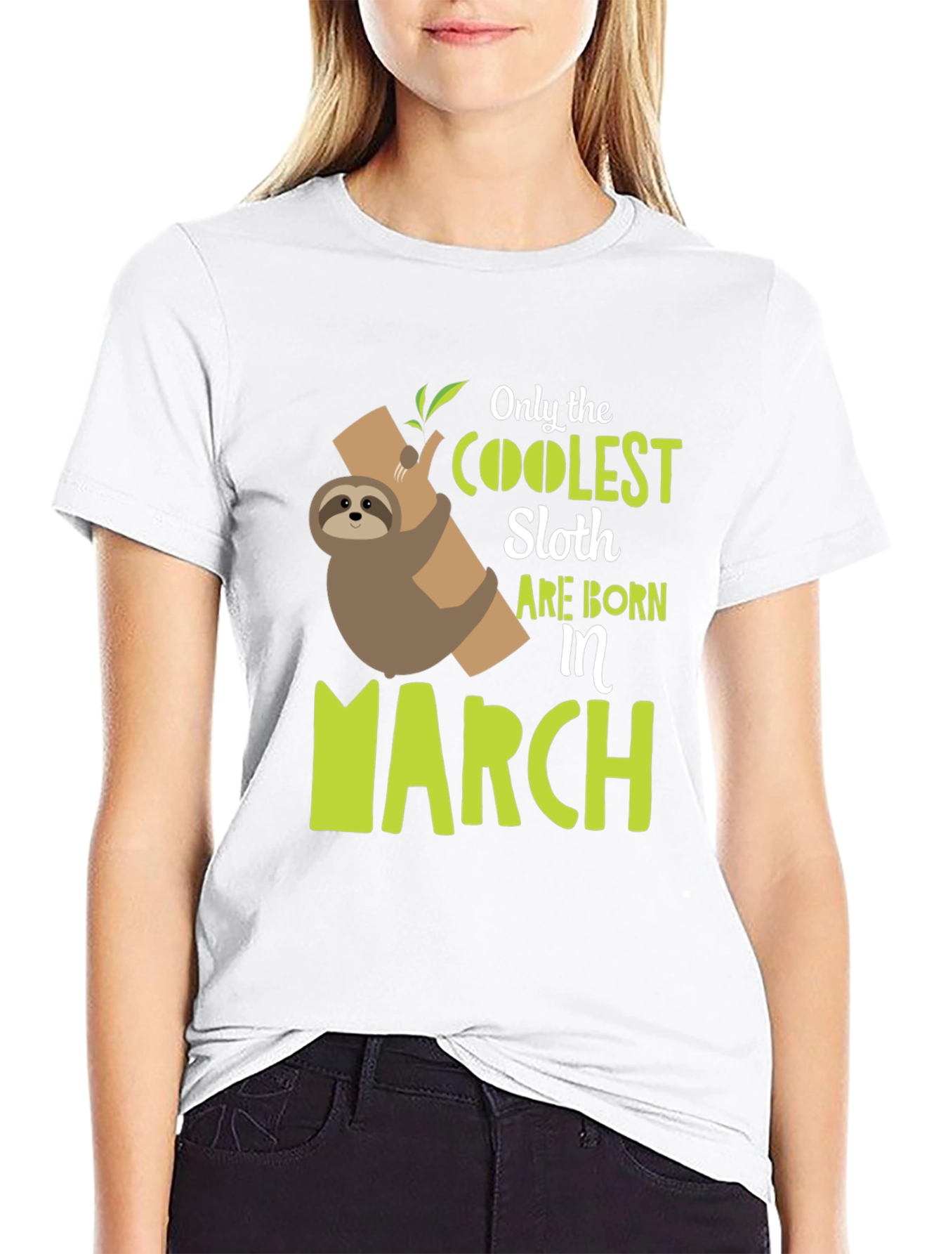 Black Coolest Sloth Born in March Black T-Shirt view 9