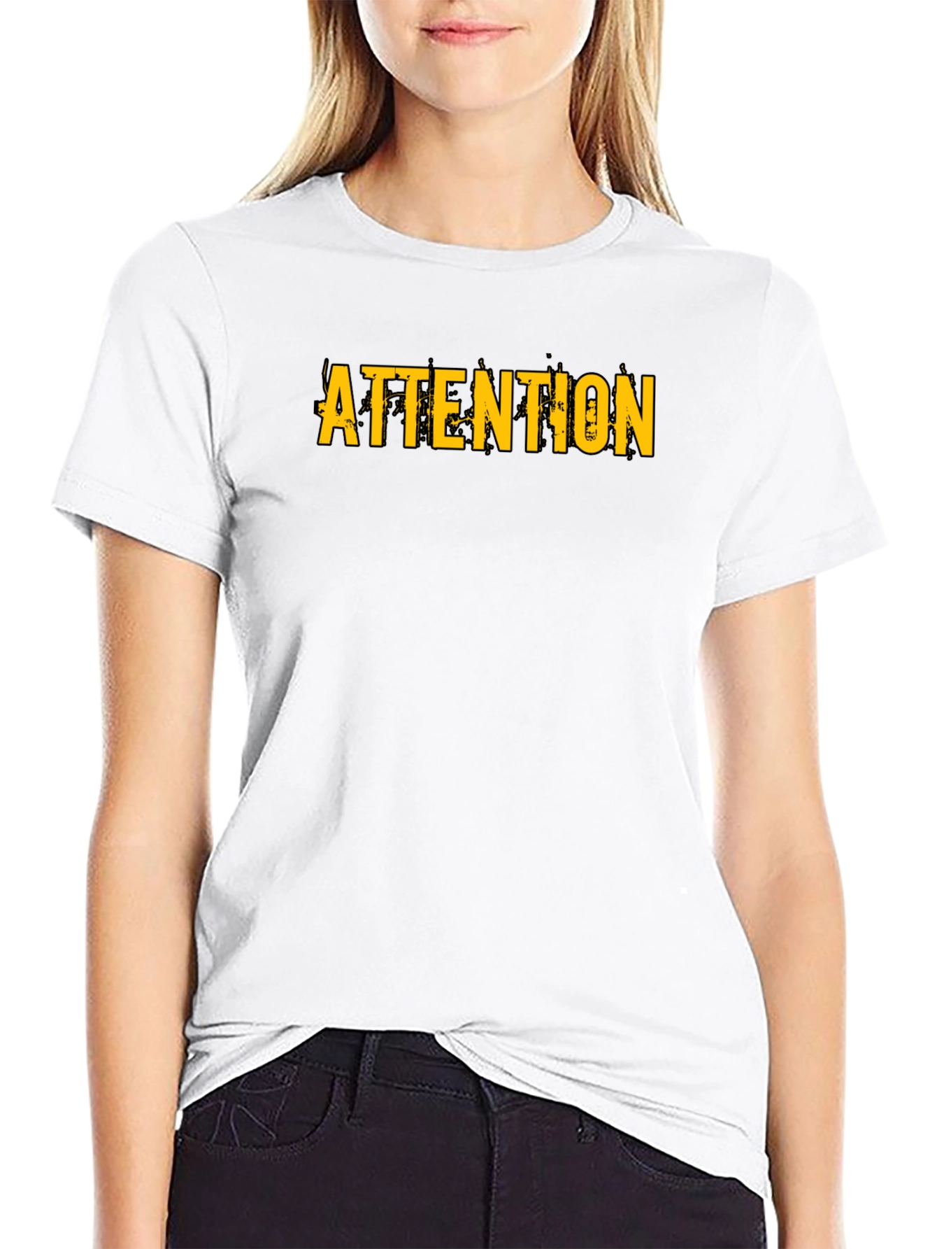 Black Attention Graphic Print Black T-Shirt view 9