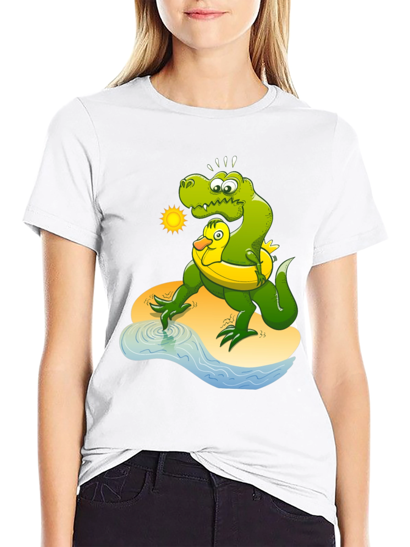 Black Dino & Duck Beach T-Shirt view 9