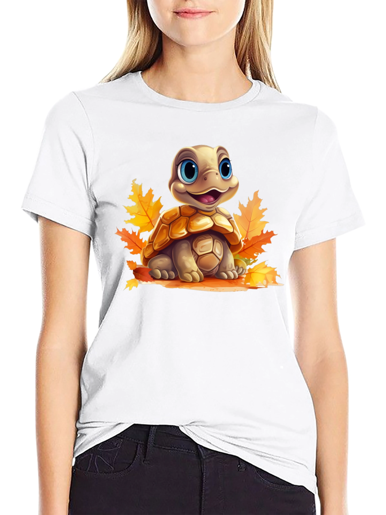 Black Turtle in Leaves Graphic Tee view 9