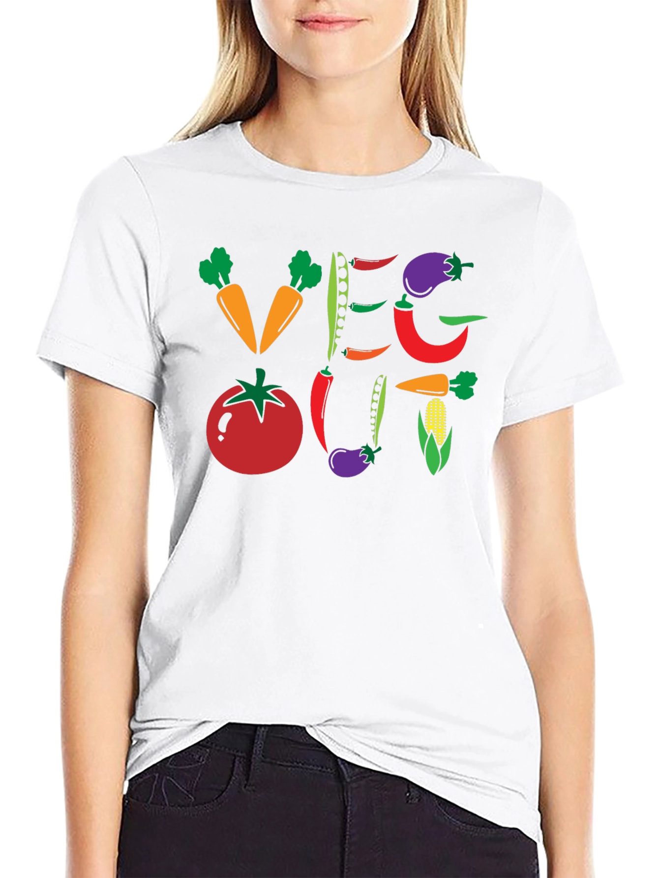 Black Veg Out Graphic T-Shirt - Black Vegan Tee view 9
