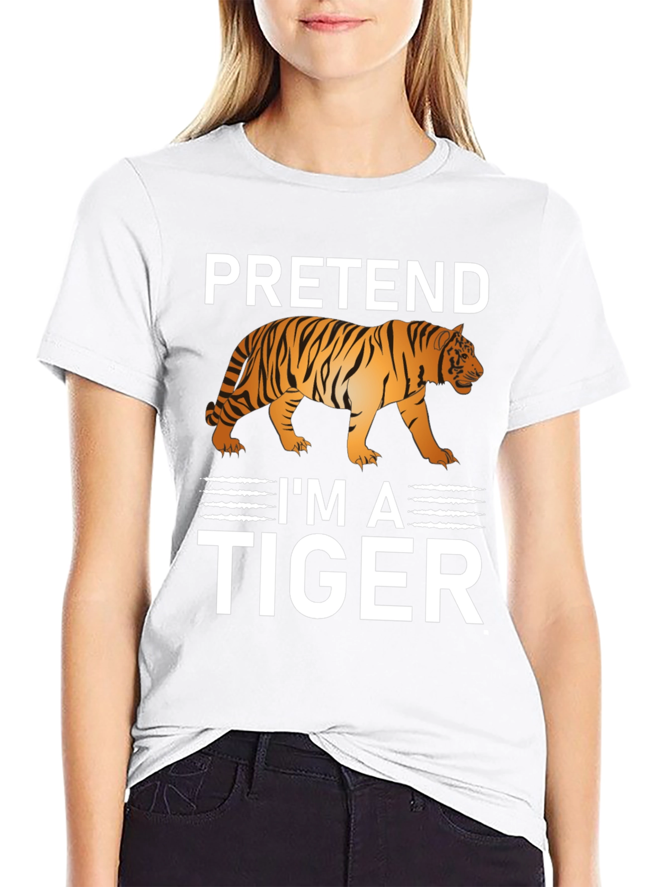 Black Pretend I'm A Tiger Funny Graphic T-Shirt view 9