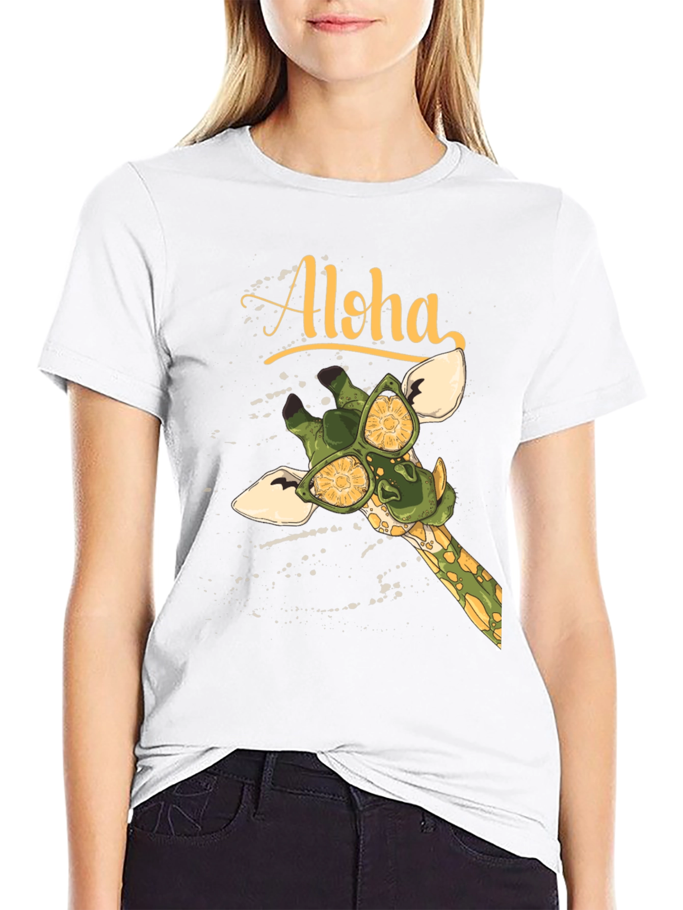 Black Aloha Giraffe Graphic T-Shirt view 9