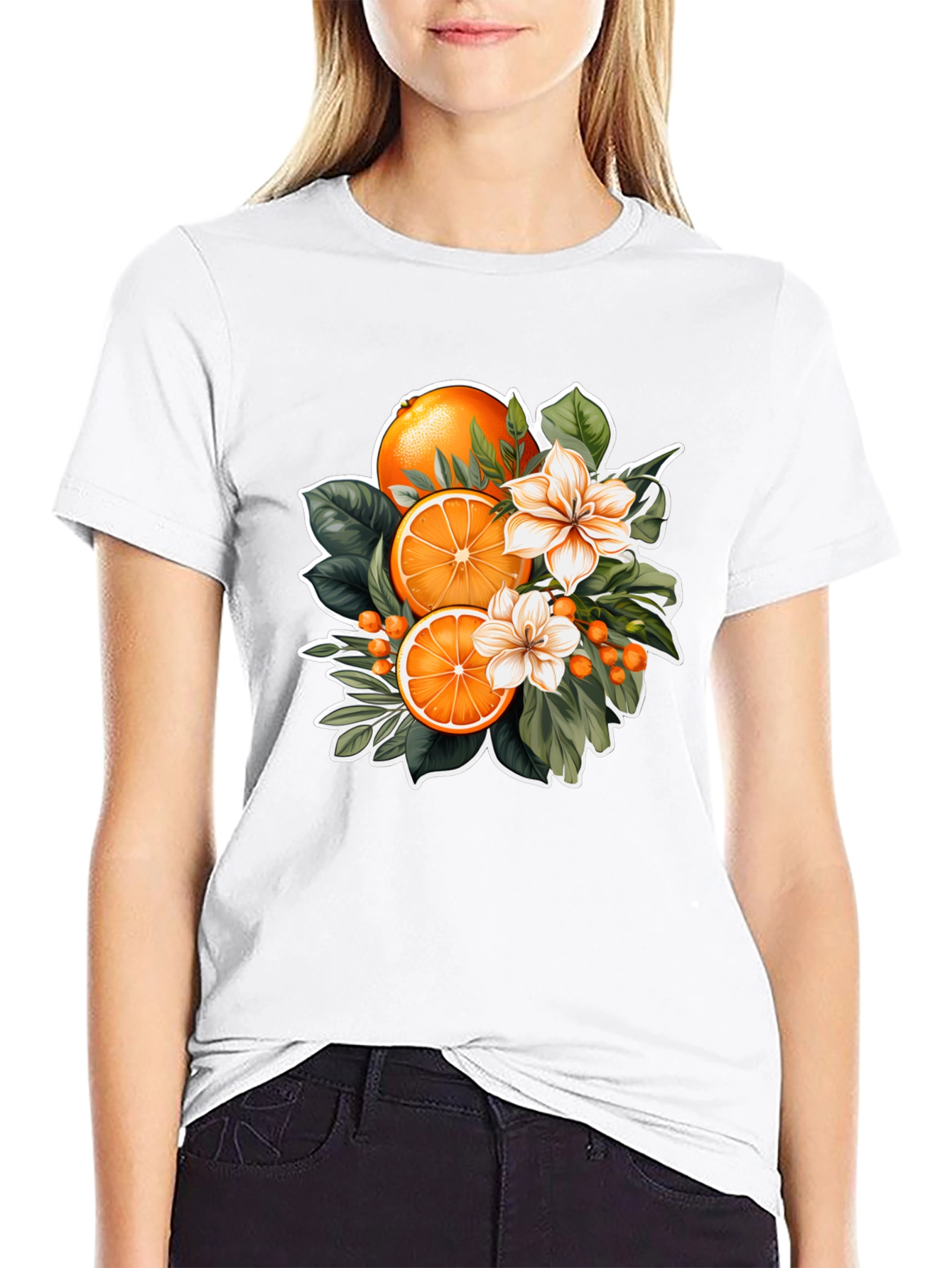 Black Orange Blossom Graphic Black T-Shirt view 9