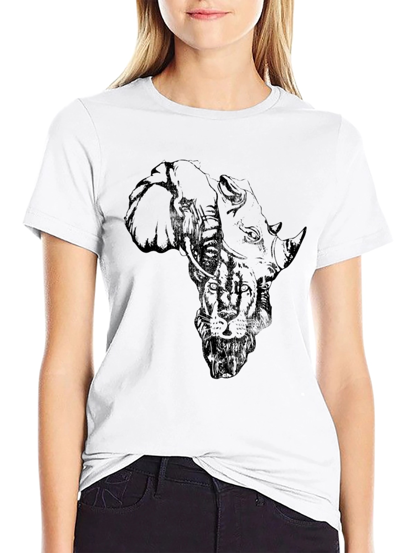 Black African Animals Graphic Print Black T-Shirt view 9