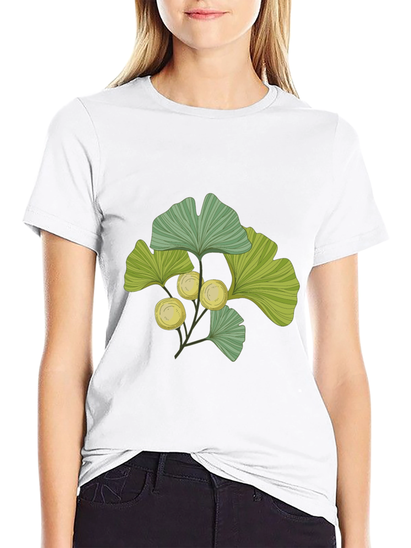 Black Ginkgo Leaf Print T-Shirt - Nature Inspired Design view 9