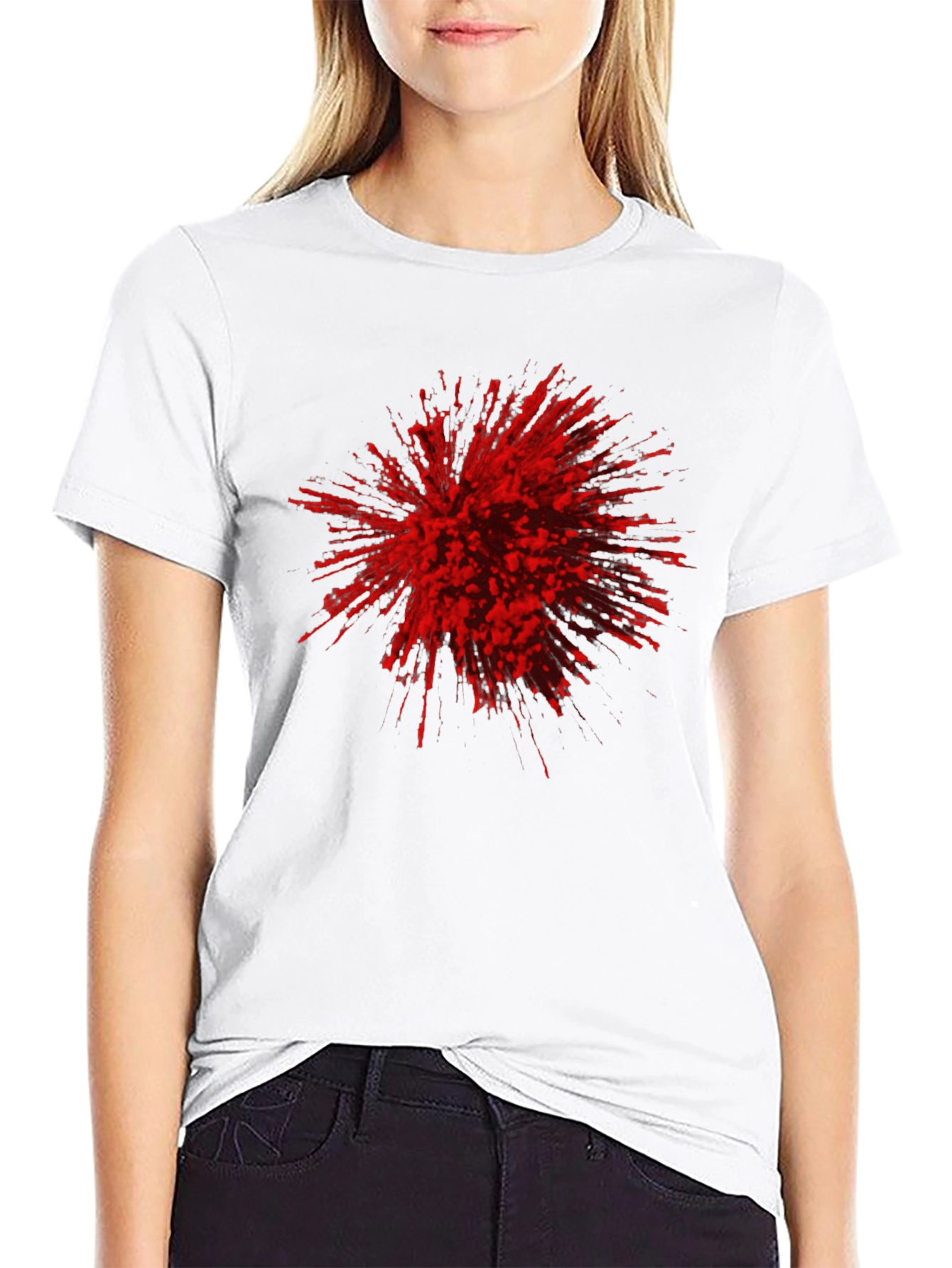 Black Abstract Red Burst Graphic Tee - Black Cotton Casual T-Shirt view 9