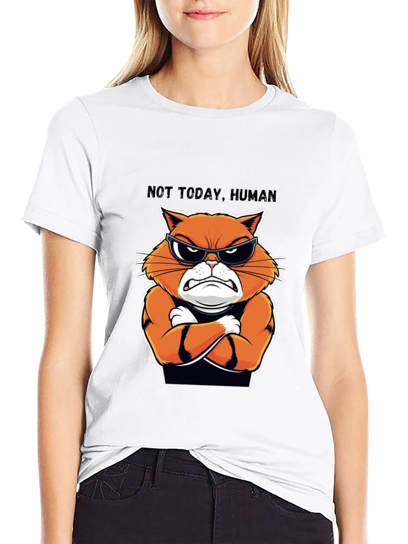Black Not Today Human Cat T-Shirt - Funny Feline Tee view 9
