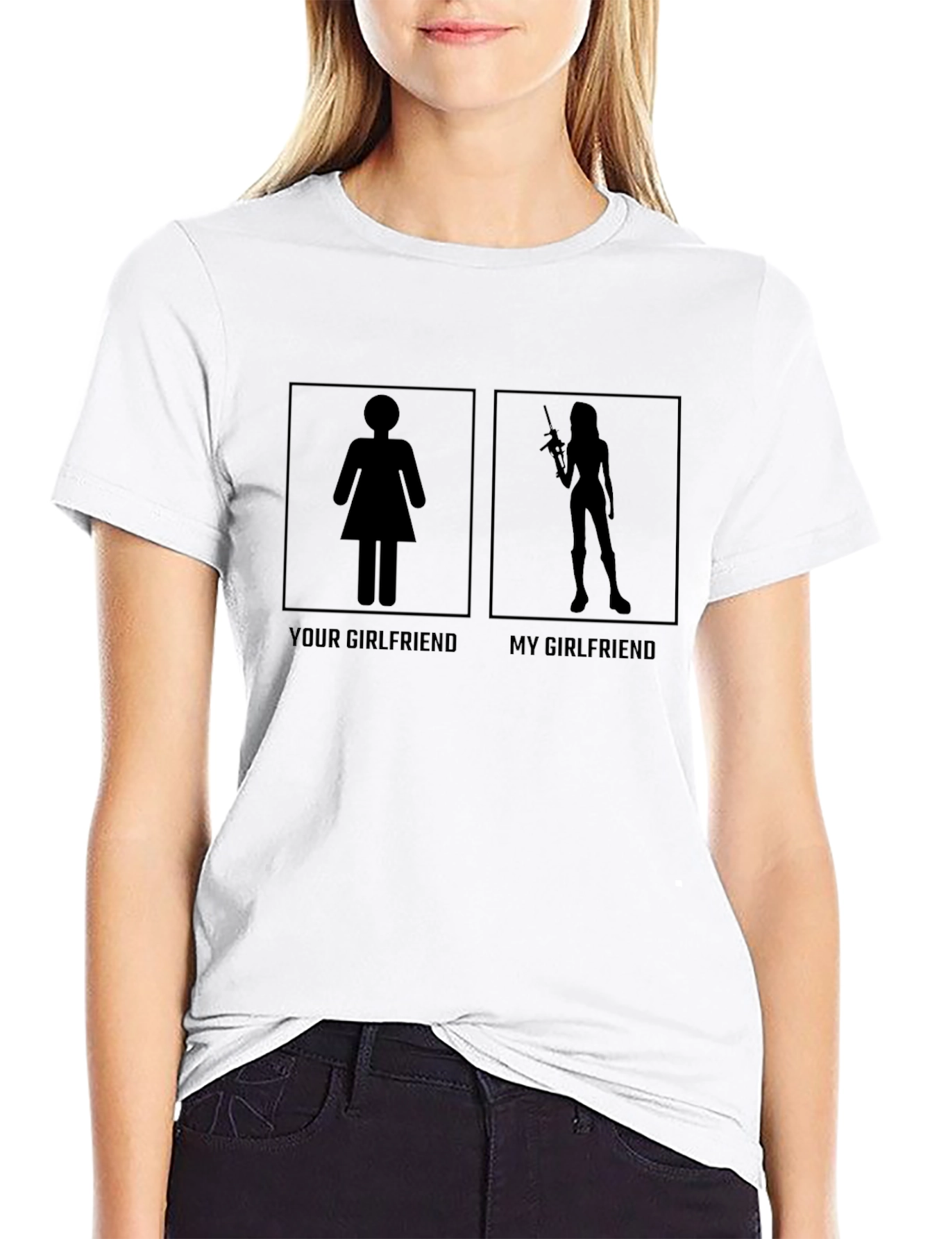 Black Funny Graphic T-Shirt - Your Girlfriend vs. My Girlfriend view 9