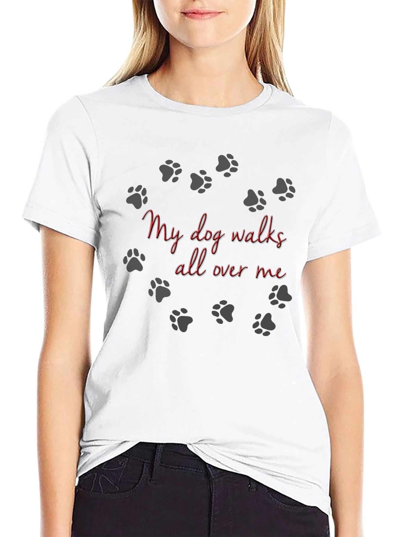 Black Dog Lover Tee - "My Dog Walks All Over Me" Black T-Shirt view 9