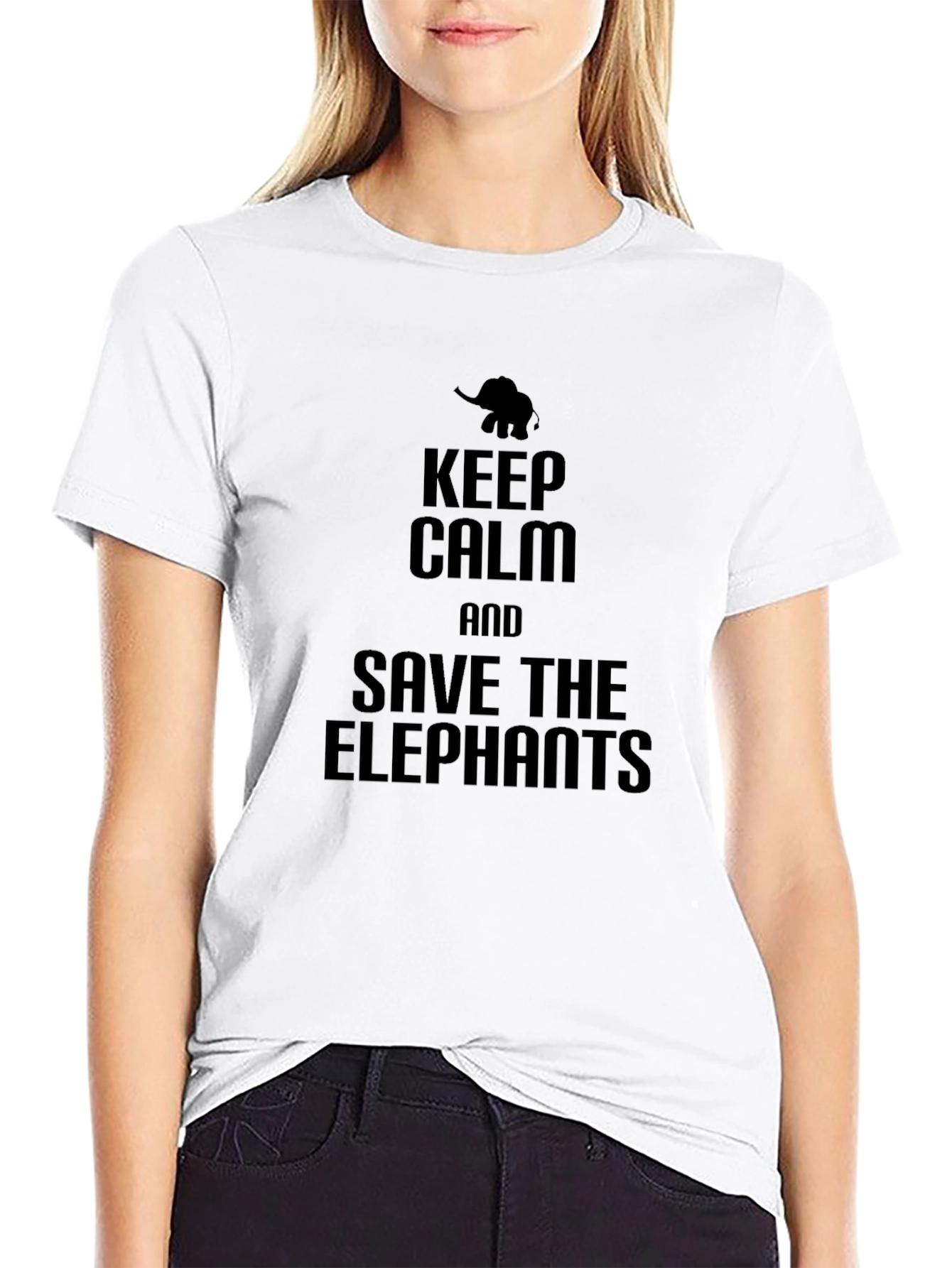 Black Keep Calm and Save the Elephants Black T-Shirt view 9