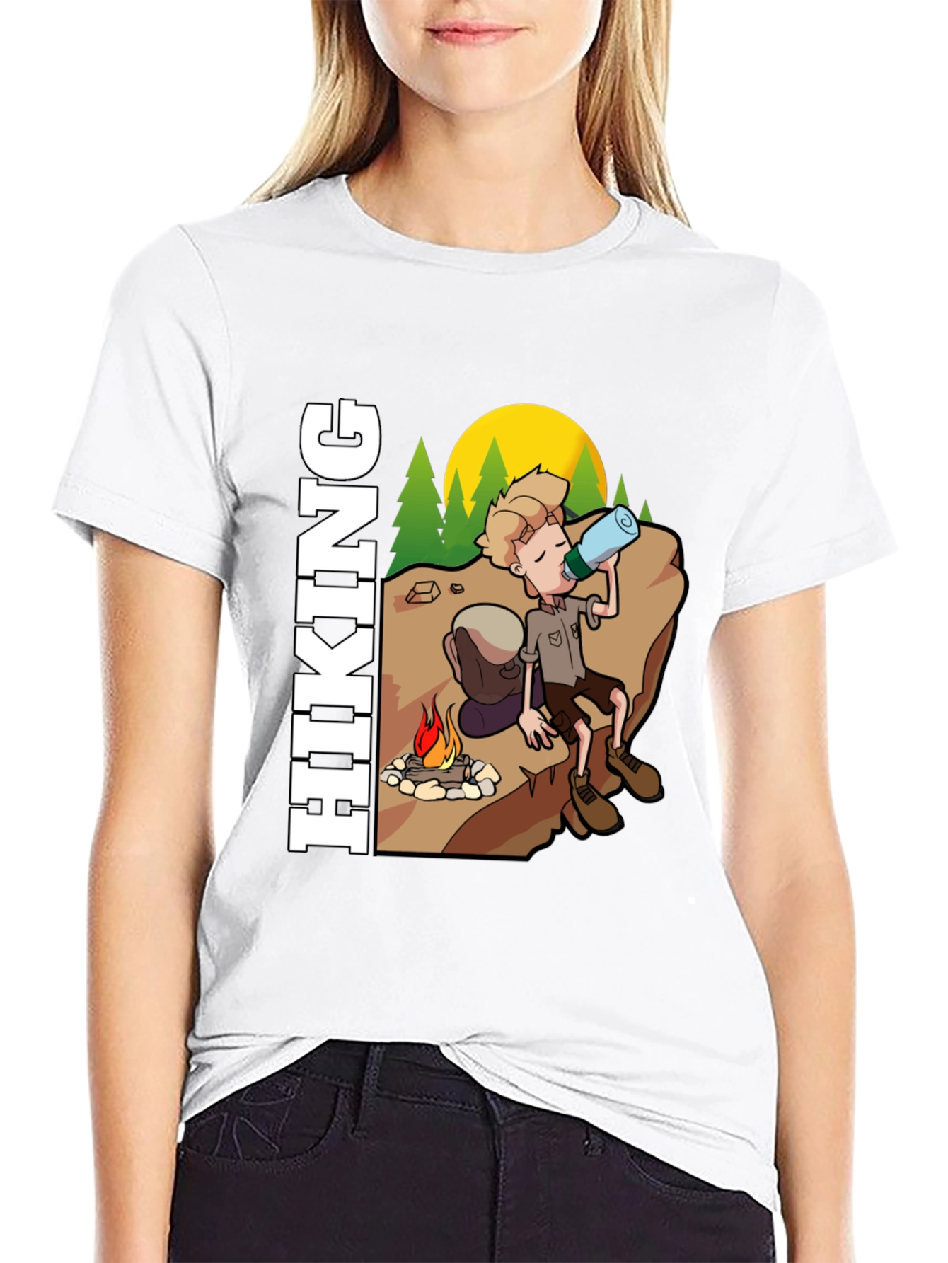 Black Hiking Cartoon Graphic Tee - Adventure Awaits view 9
